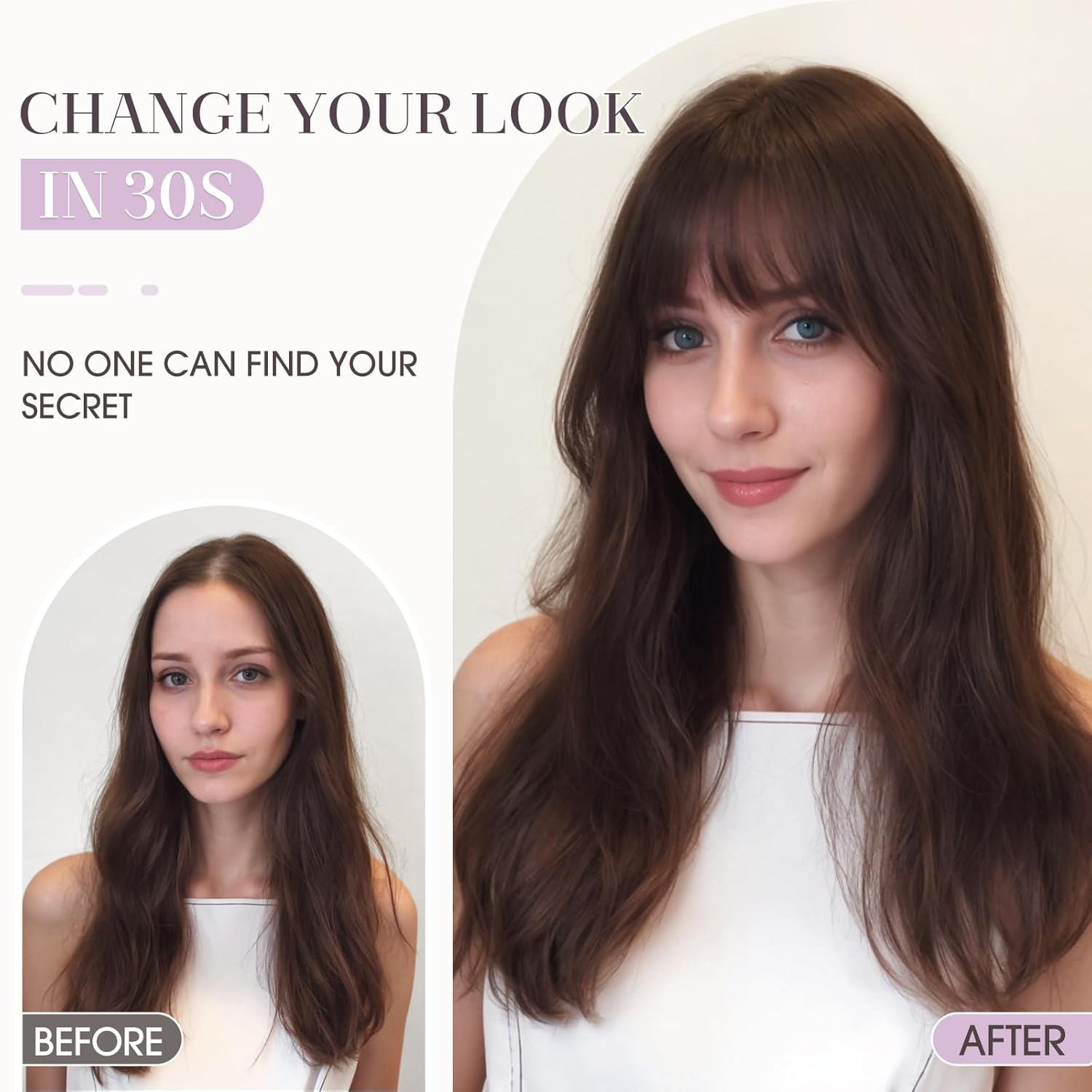Hairro Human Hair Toppers with Bangs, 3D 360° Cover with 2.8"x5.1" Base, Clips in 100% Real Hairpieces for Women, for Covering Thinning Greyish Hair on Top, 12 Inch Dark Brown - Image 2