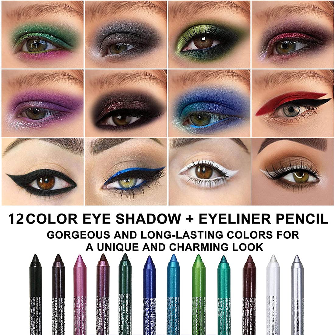 evpct 6Pcs Blue Colored Glitter Eyeliner Pencils Set delineadores de colores para ojos ojos contra el agua Dark Light Blue Green Purple Red Pink Metallic Colorful Liquid Eye Liner Set Women Waterproof - Image 3