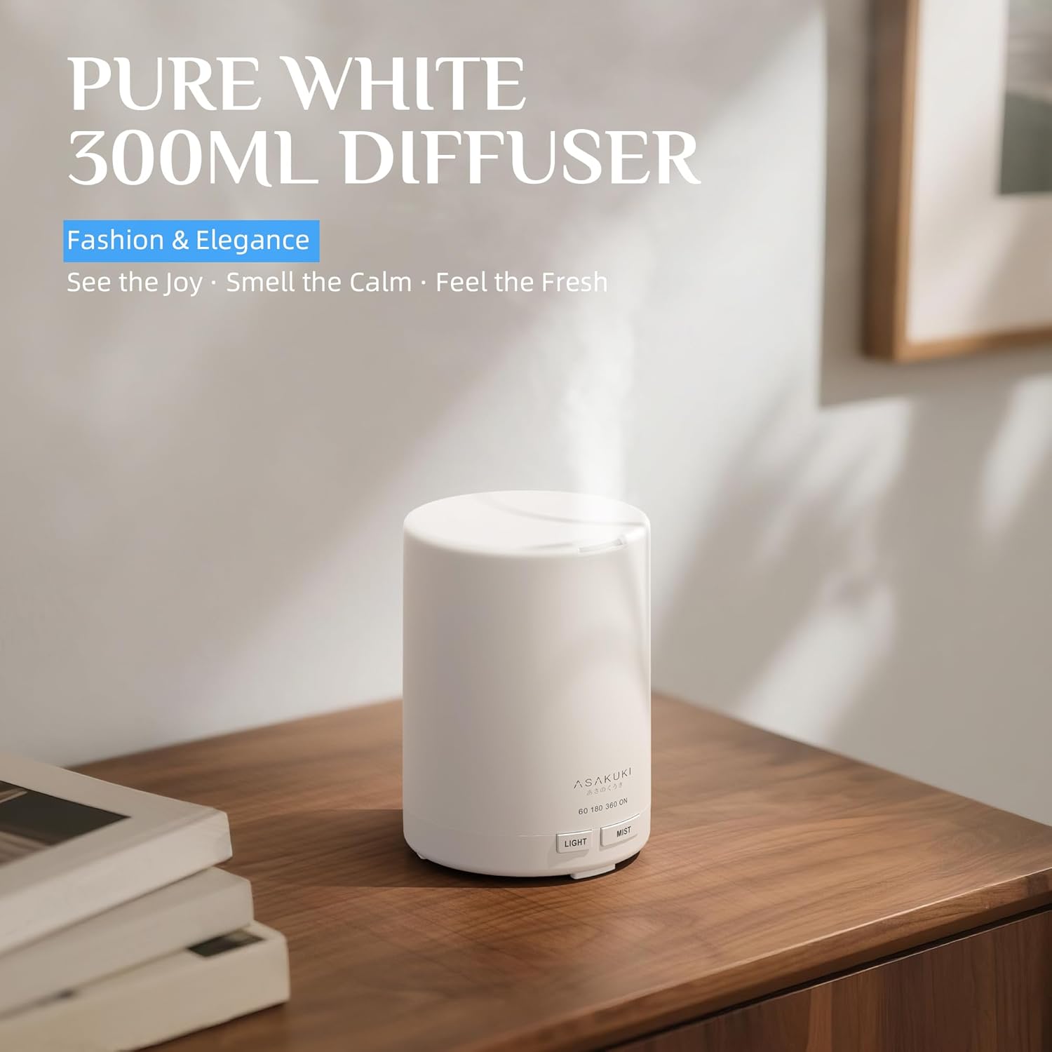 ASAKUKI Essential Oil Diffuser, 5-in-1 Quiet Humidifier, Home Fragrance Aroma Diffuser with 7 LED Color Changing Light and Auto-Off Switch (Pure White) - Image 2