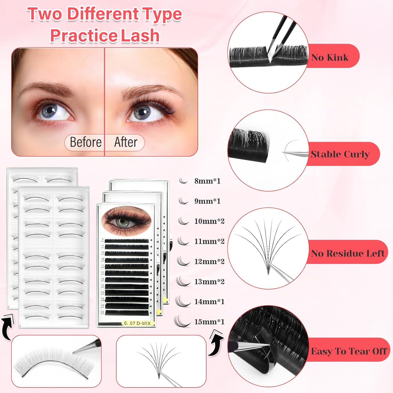 Lash Kit for Eyelash Extension Beginners Eyelash Extension Kit with Lash Mannequin Head, Eyelash Extension Practice Starter Kit with Everything USB Fan Lash Glue False Eyelash Lash Shampoo - Image 4