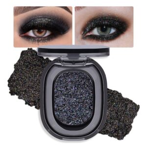 Eye shadow low saturation delicate long-lasting eye shadow palette, Monochrome Glittler Eyeshadow, pressed glitter eyeshadow, Glittle Pressed Powder Single Vegan Eyeshadow, (01 Glittle Black)