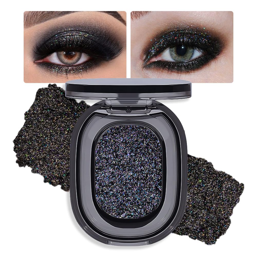 Eye shadow low saturation delicate long-lasting eye shadow palette, Monochrome Glittler Eyeshadow, pressed glitter eyeshadow, Glittle Pressed Powder Single Vegan Eyeshadow, (01 Glittle Black)