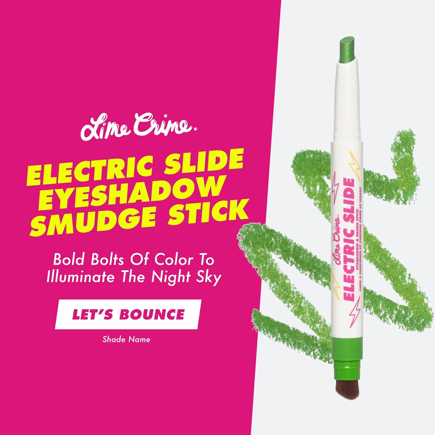 Lime Crime Electric Slide Eyeshadow & Brush Stick, Lets Bounce - Lightweight 2-in-1 Eyeshadow Smudge Stick with Angled Brush for Long Lasting & Natural Color or Glow - Vegan & Cruelty-Free - Image 2