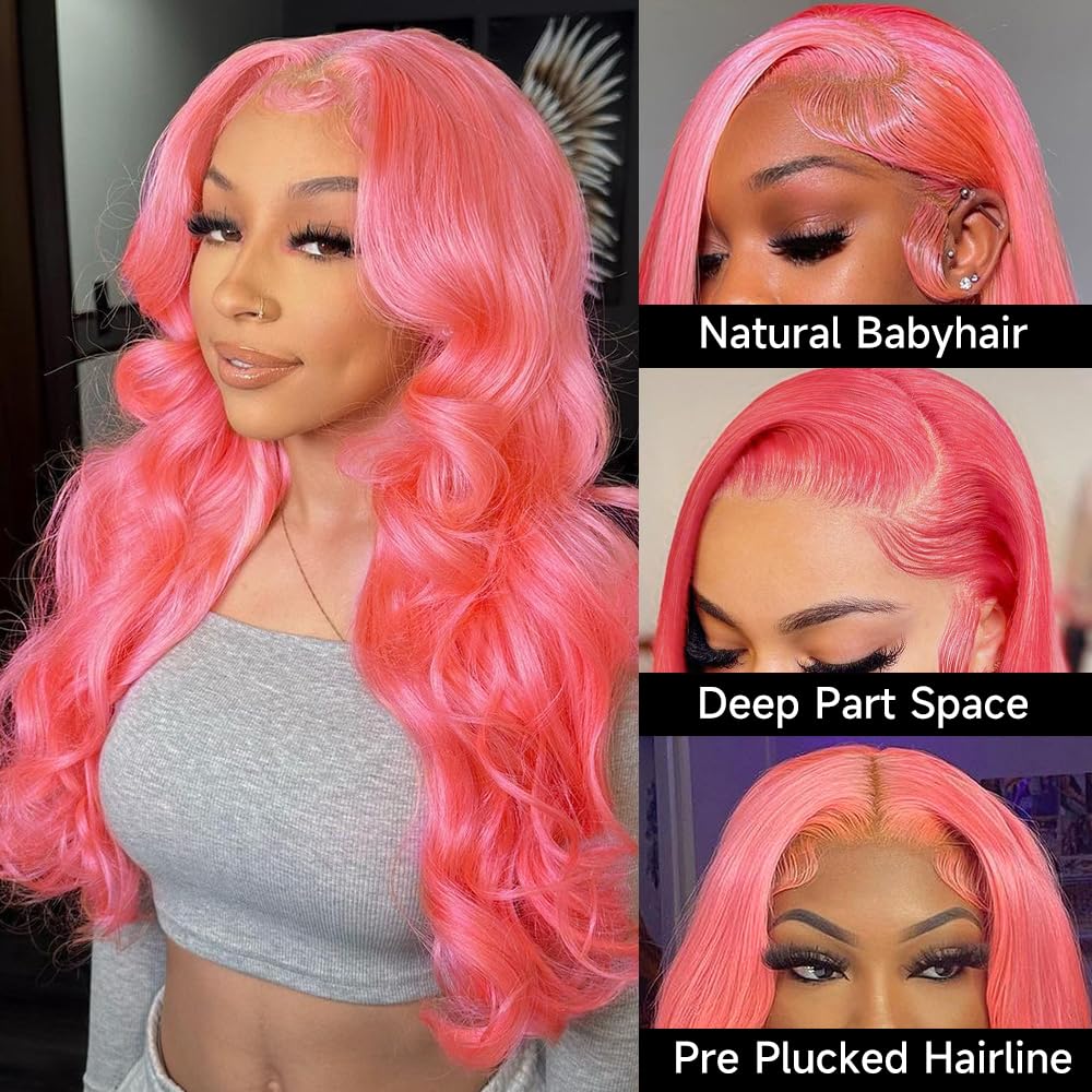 Pink Lace Front Wig Human Hair 13x4 Pink Wig Body Wave Lace Front Wigs Human Hair Pre Plucked Colored 12A 200 Density HD Lace Frontal Wig Human Hair With Baby Hair 22 Inch - Image 2