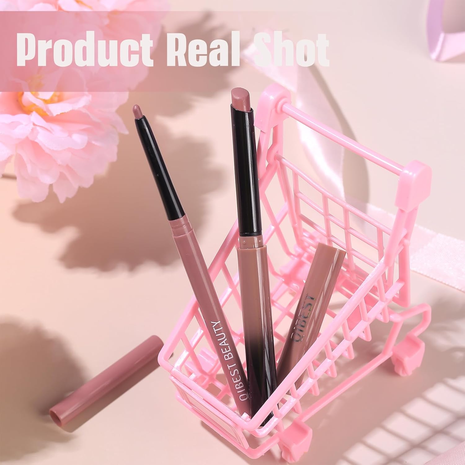 QiBest Nude Rose Pink Cream Lipstick with Lip Liner Makeup Set for Women, Soft Matte Lip Stick Silk Finish with LipLiner Pencil 24 Hours Original Waterproof Labials, Velvety & Non-Drying Formula - Image 5