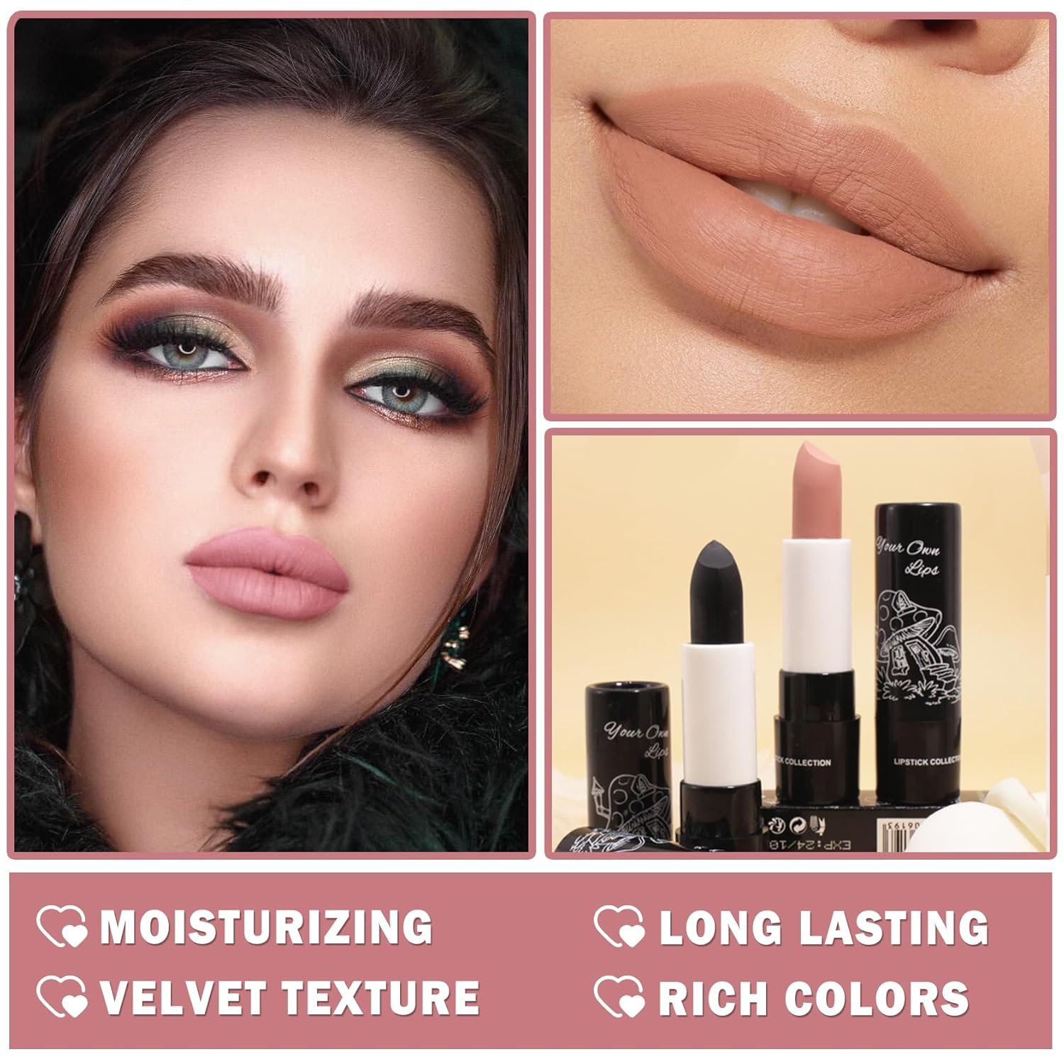 Matte Nude Lipstick Lip Gloss Non-Stick Cup Velvet Lip Stain Long Lasting Matte Lipstick for Women Lip Makeup-03 Light Pink - Image 3
