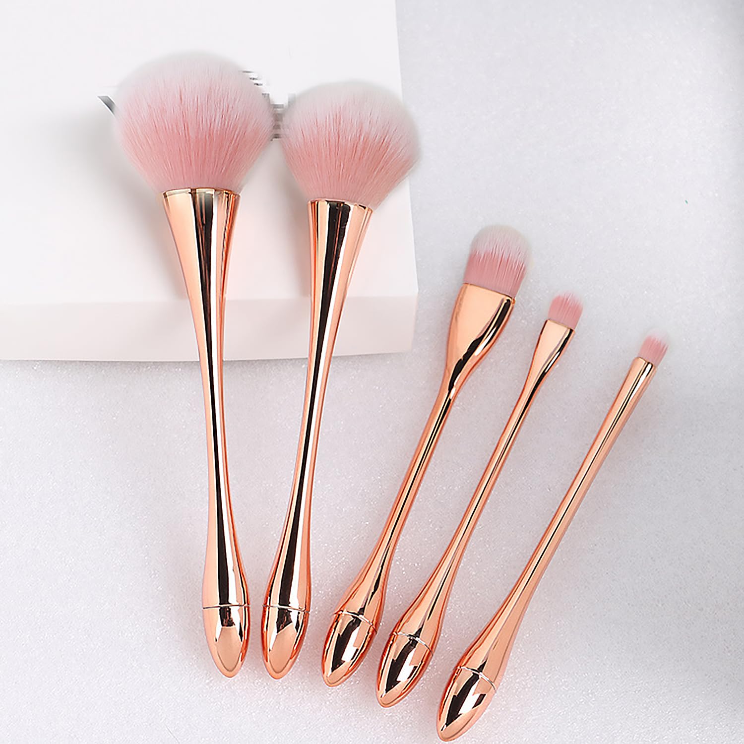 WOKOTO 5pc Gold Hourglass Nail Art Cleaning & Makeup Brush Set - Image 3