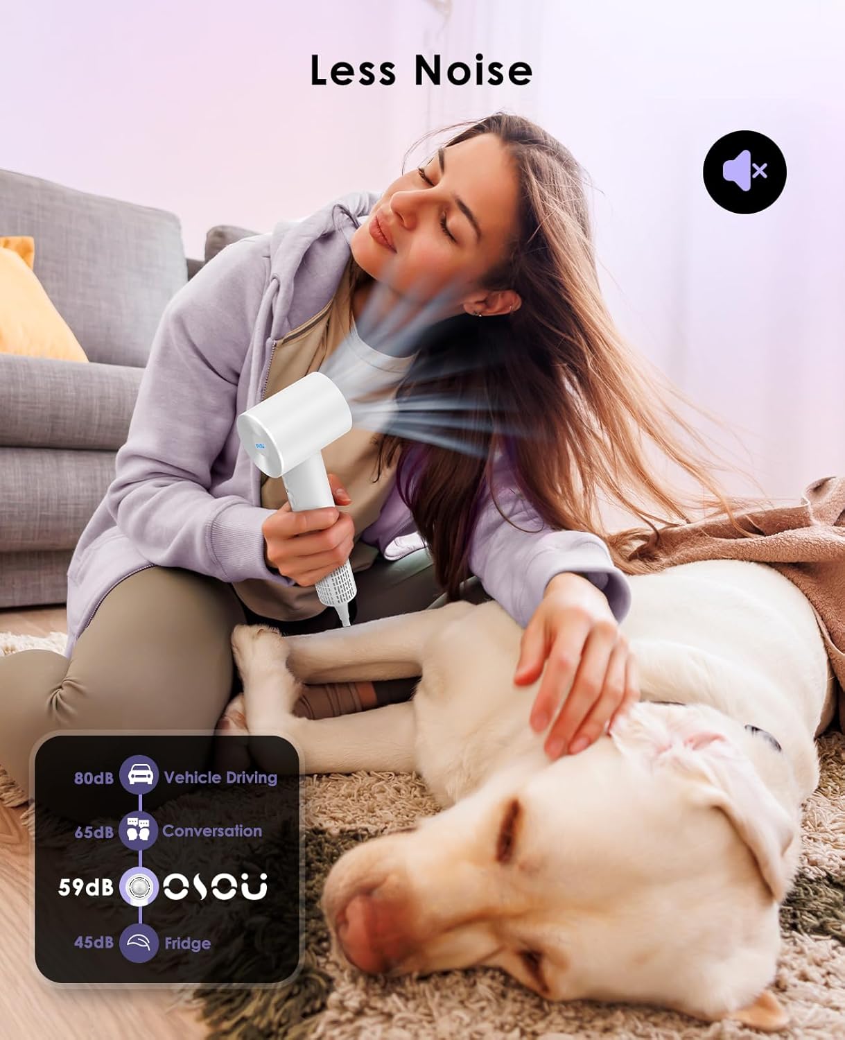 Hair Dryer, Negative Ionic Hair Dryer, High-Speed Blow Dryer with 110, 000 RPM Brushless Motor, Fast Drying Lightweight Travel Hairdryer, Low Noise Home Hair Dryer with Smooth Nozzle - Image 6