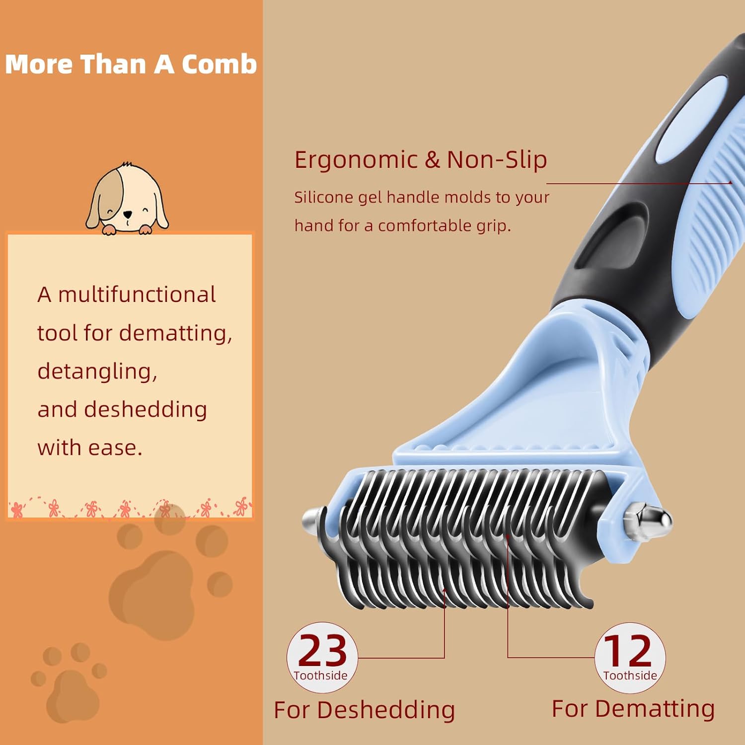3PCS Cat & Dog Brush Set: Slicker & Deshedding Brush, Dematting Comb, and Bath Brush – Premium Grooming Tools for Shedding & Tangle-Free Fur (blue) - Image 3