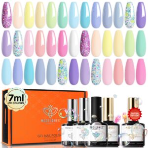 Modelones 24Pcs Gel Nail Polish Set, 20 Colors Pastel Gel Polish Set Macaron Colors with Glitter & Glossy & Matte Top + Base Coat Soak Off LED Nail Art Kit Salon at Home