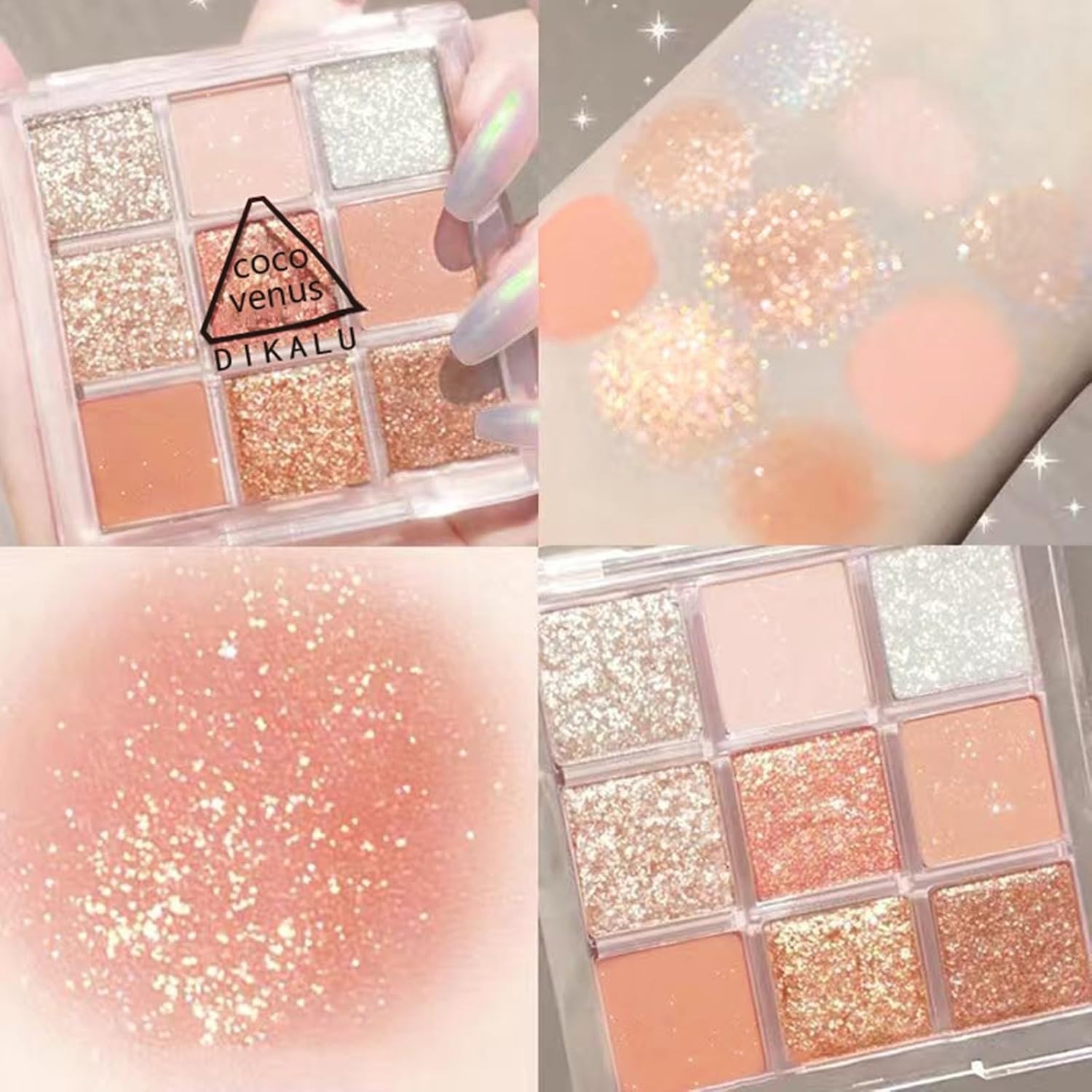 Go Ho 9 Colors Eyeshadow Palette,Glitter&Shimmer Eyeshadow Korean Makeup,Long Lasting Blendable Rose Gold/Brown/White/Orange/Light Pink Shades Eye Shadow Makeup,02 - Image 2
