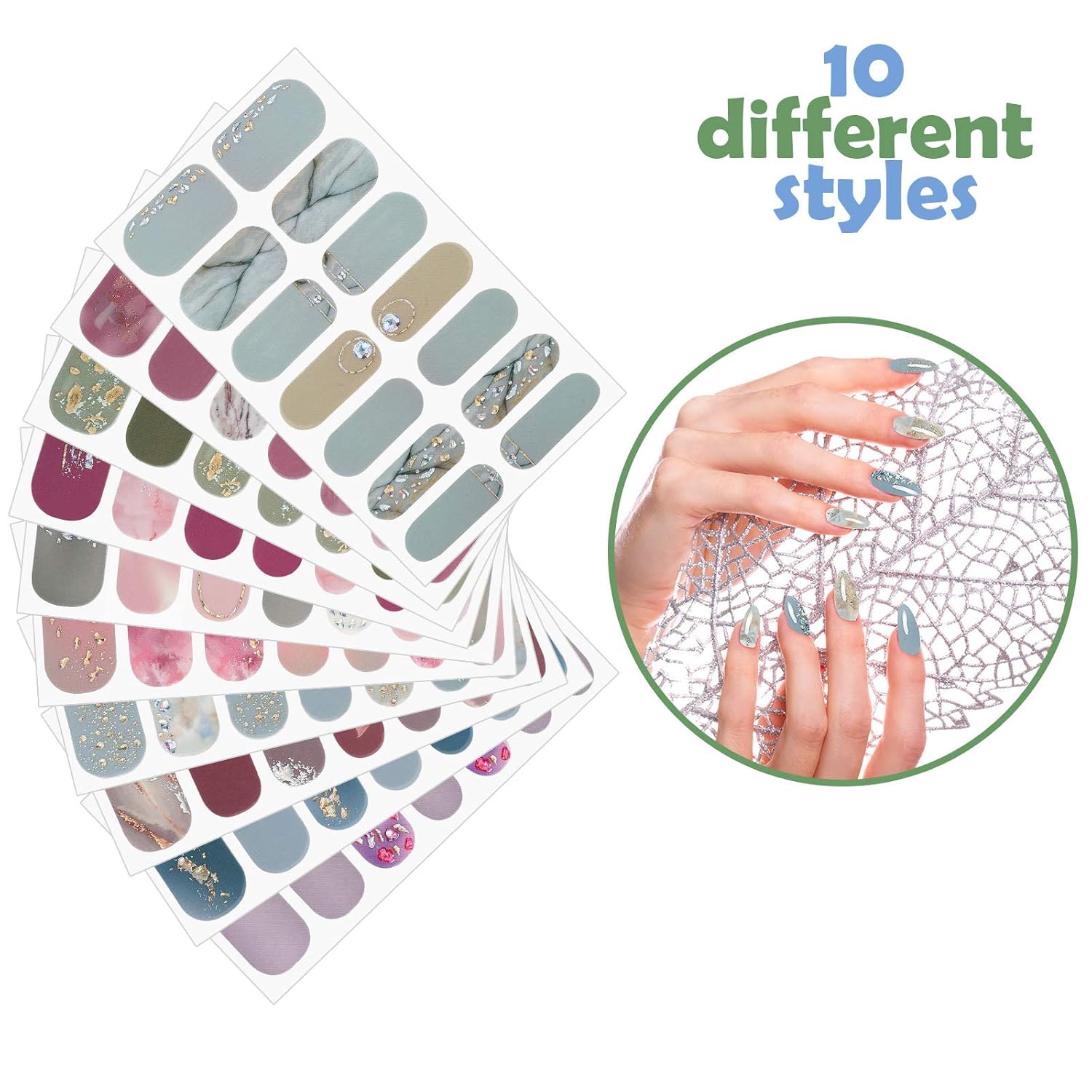 140 Pcs Glitter Gradient Full Wrap Nail Stickers 10 Sheets with 2 Nail Files Classic Style - Image 7