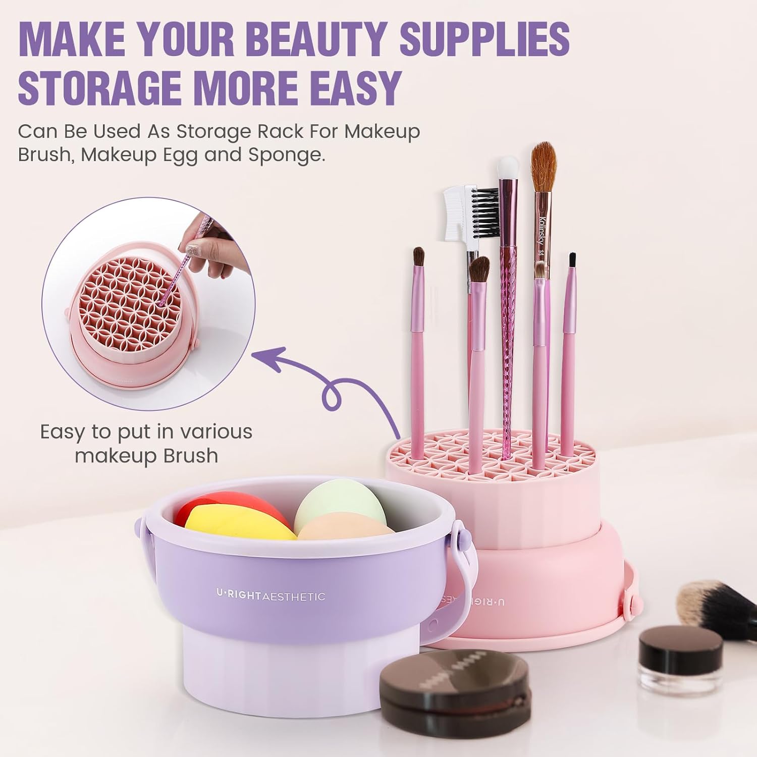 Makeup Brush Cleaner Mat 3 in 1 Silicone Makeup Brush Cleaner Bowl Cosmetic Brushes Cleaning Tool Organizer for Storage and Air Drying(Khkai - Image 5