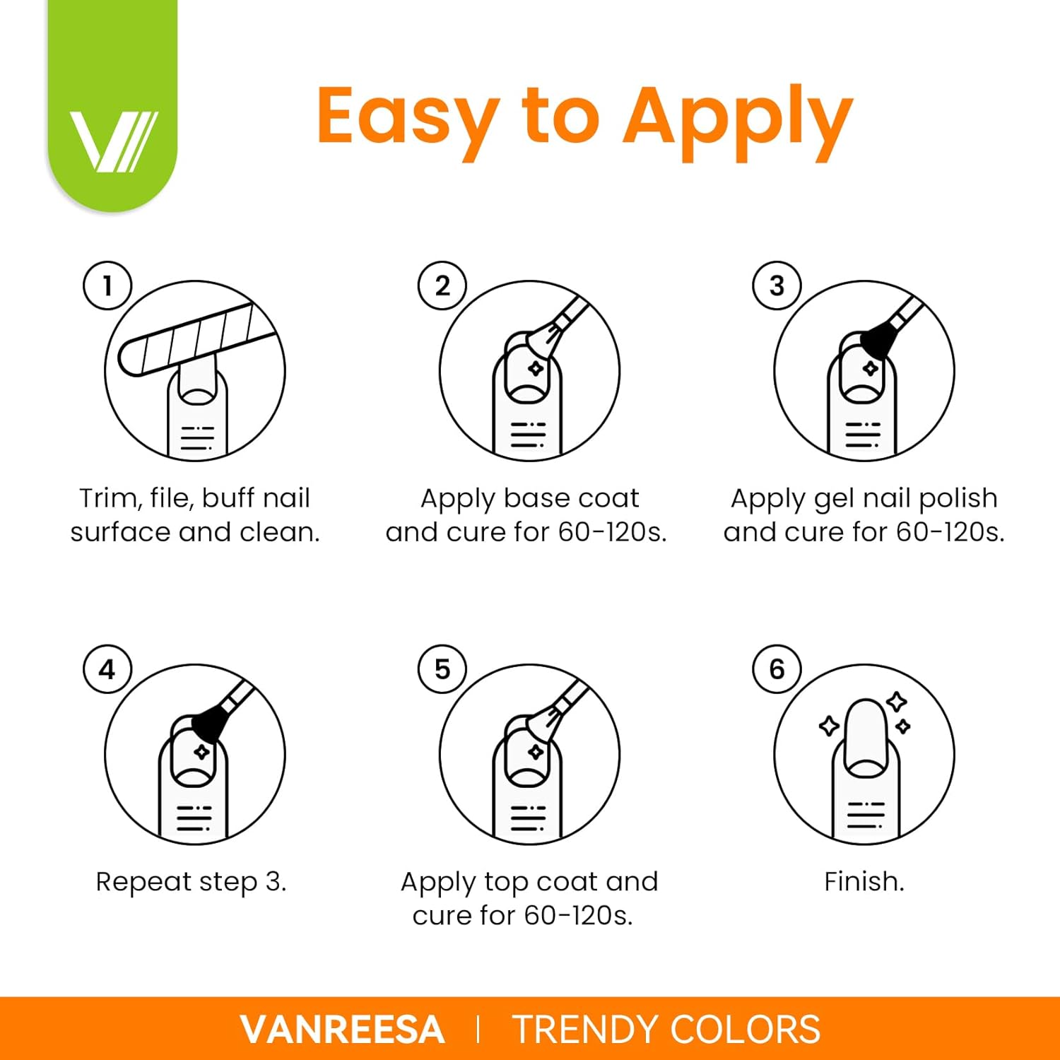 VANREESA 24 Pcs Gel Nail Polish Set, 21 Colors Bright Gel Polish with Base Coat Glossy & Matte Top Coat Red Orange Yellow Green Blue Pink Purple Gel Polish Kit Nail Kit Gifts for Women - Image 7