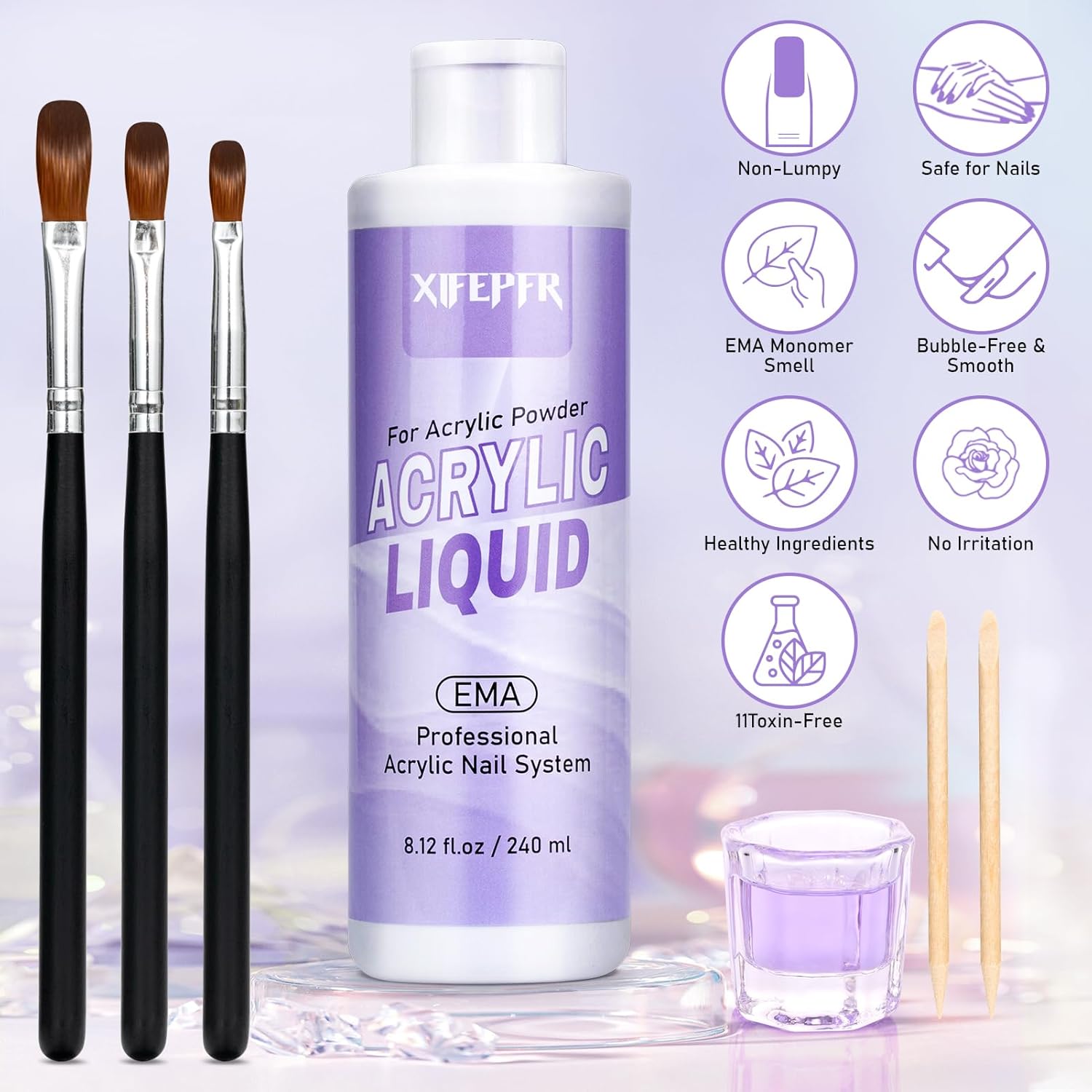 Monomer Acrylic Nail Liquid 8.12fl.oz with 3 Size Acrylic Brushes for Acrylic Powder, MMA-Free Non-Yellowing EMA Monomer Liquid for Acrylic Nail Extension & Carving, DIY Home & Nail Salon Use - Image 7