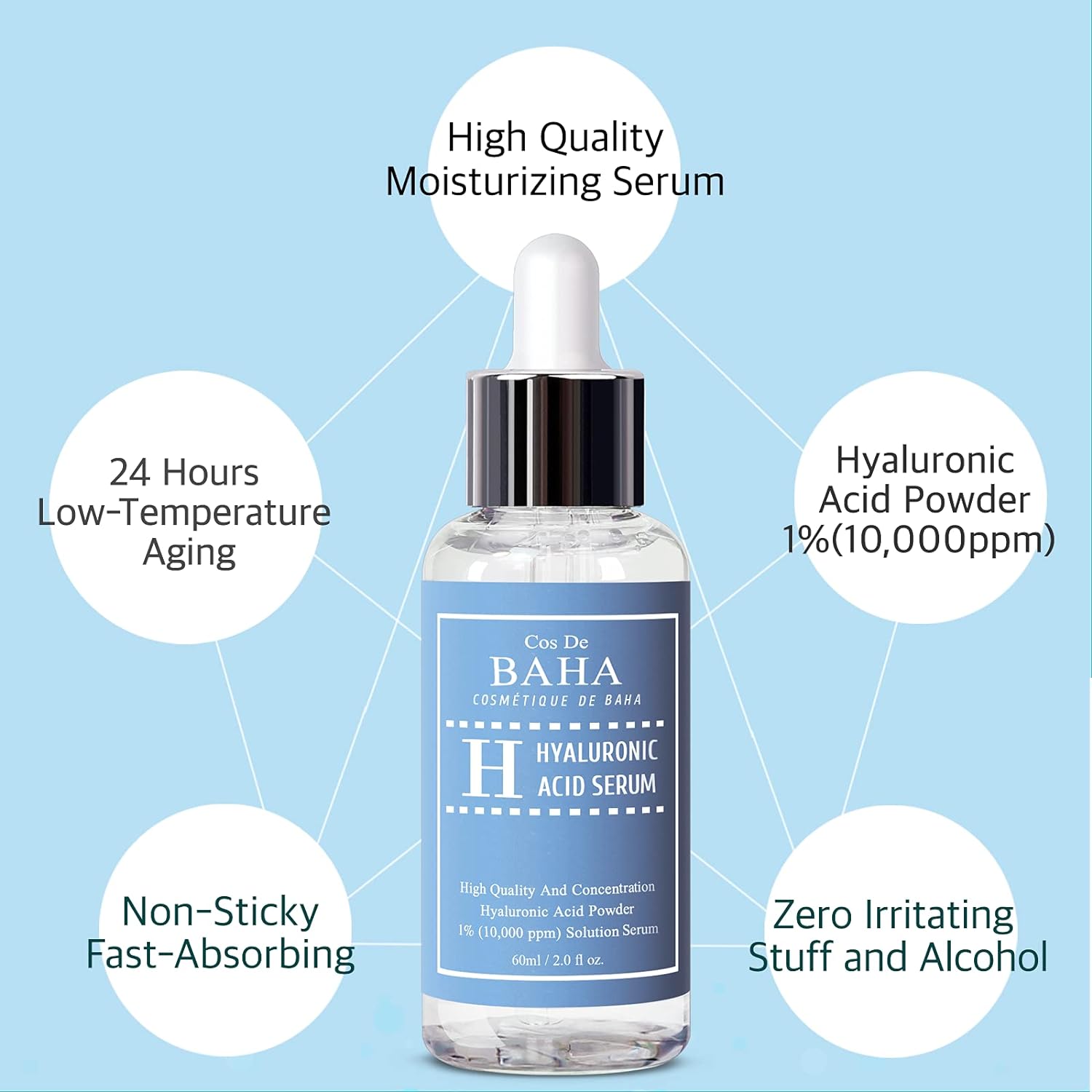 Pure Hyaluronic Acid 1% Serum 10,000ppm - Hydrating Face Serum for Fine Lines - Intense Moisture Facial Serum for Visibly Plumped Skin, 2 Fl Oz (60ml) - Image 2