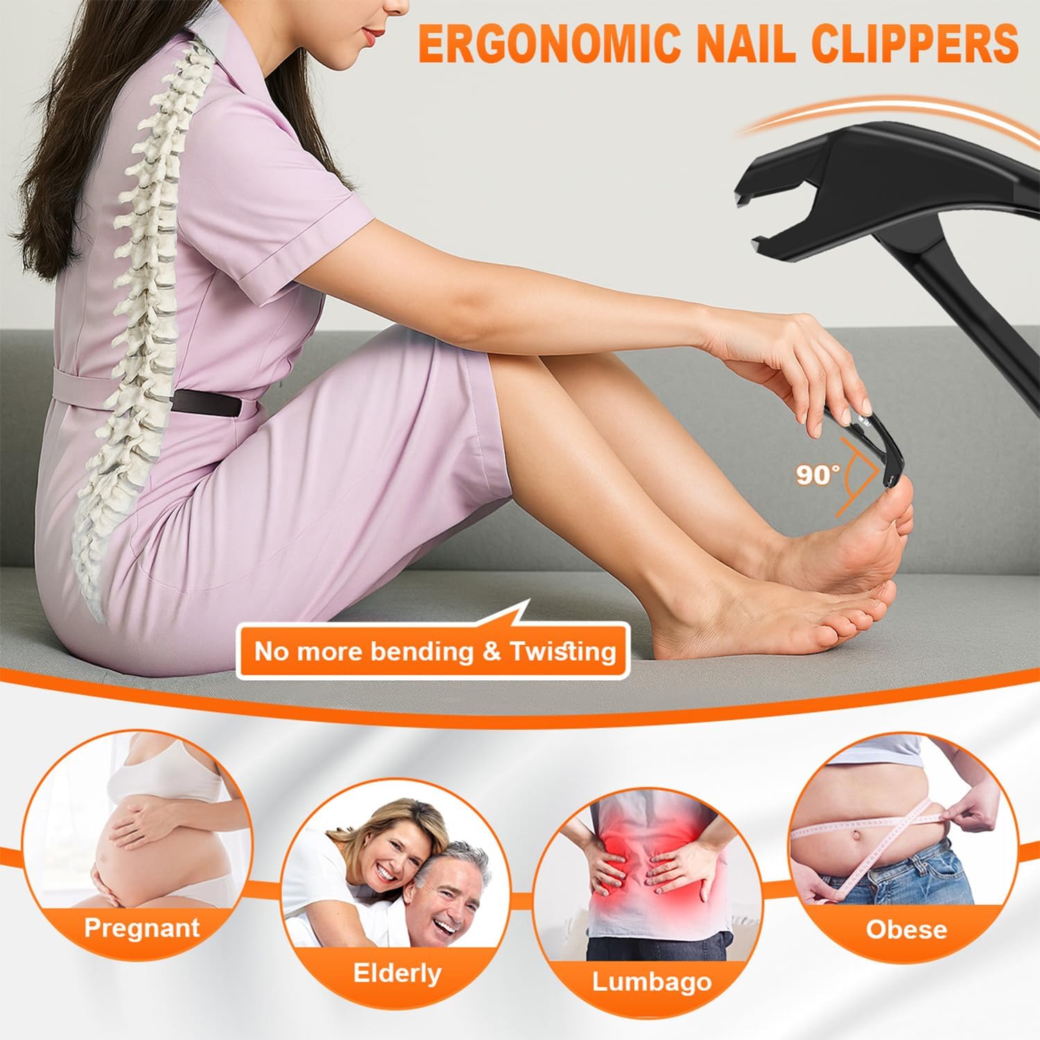 Nail Clippers Set, CLPPNA Angled Head Long Handled Toenail Clippers for Thick Toenails, Sharp Heavy Duty Ingrown Toenail Clippers with Wide Jaw, Podiatrist Nail Clippers for Seniors and Men - Image 2