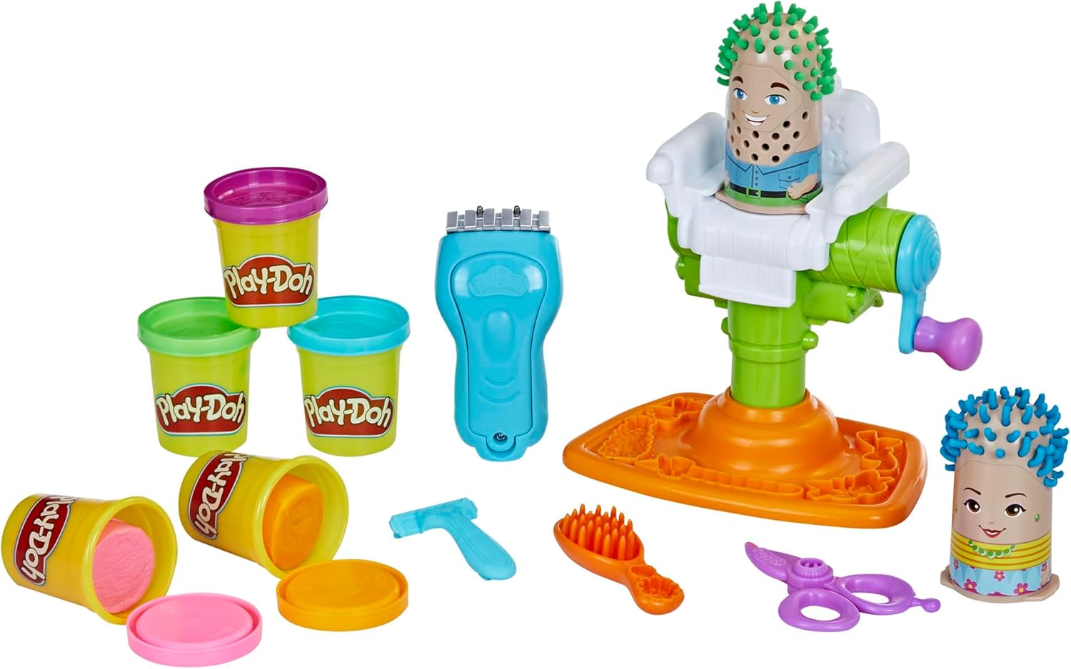 Play-Doh Buzz 'n Cut Fuzzy Pumper Barber Shop Set, Electric Buzzer, 5 Colors of 2-Ounce Cans, Preschool Toys, Christmas Gifts Girls & Boys, Ages 3+ (Amazon Exclusive) - Image 23