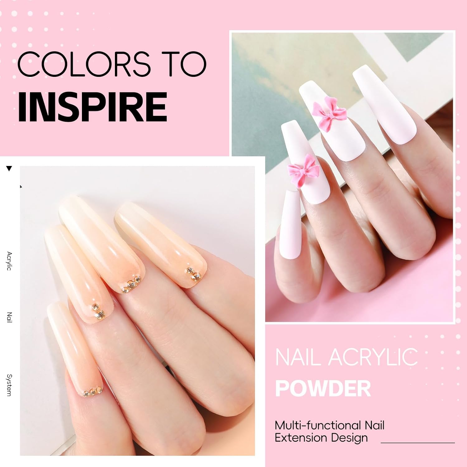 COSCELIA Acrylic Nail Kit for Beginners with Everything,4 Colors Acrylic Powder Professional Nail Kits with Nail Drill U V Light Glitter Decorations DIY Extension Nails Home Use for Women - Image 7