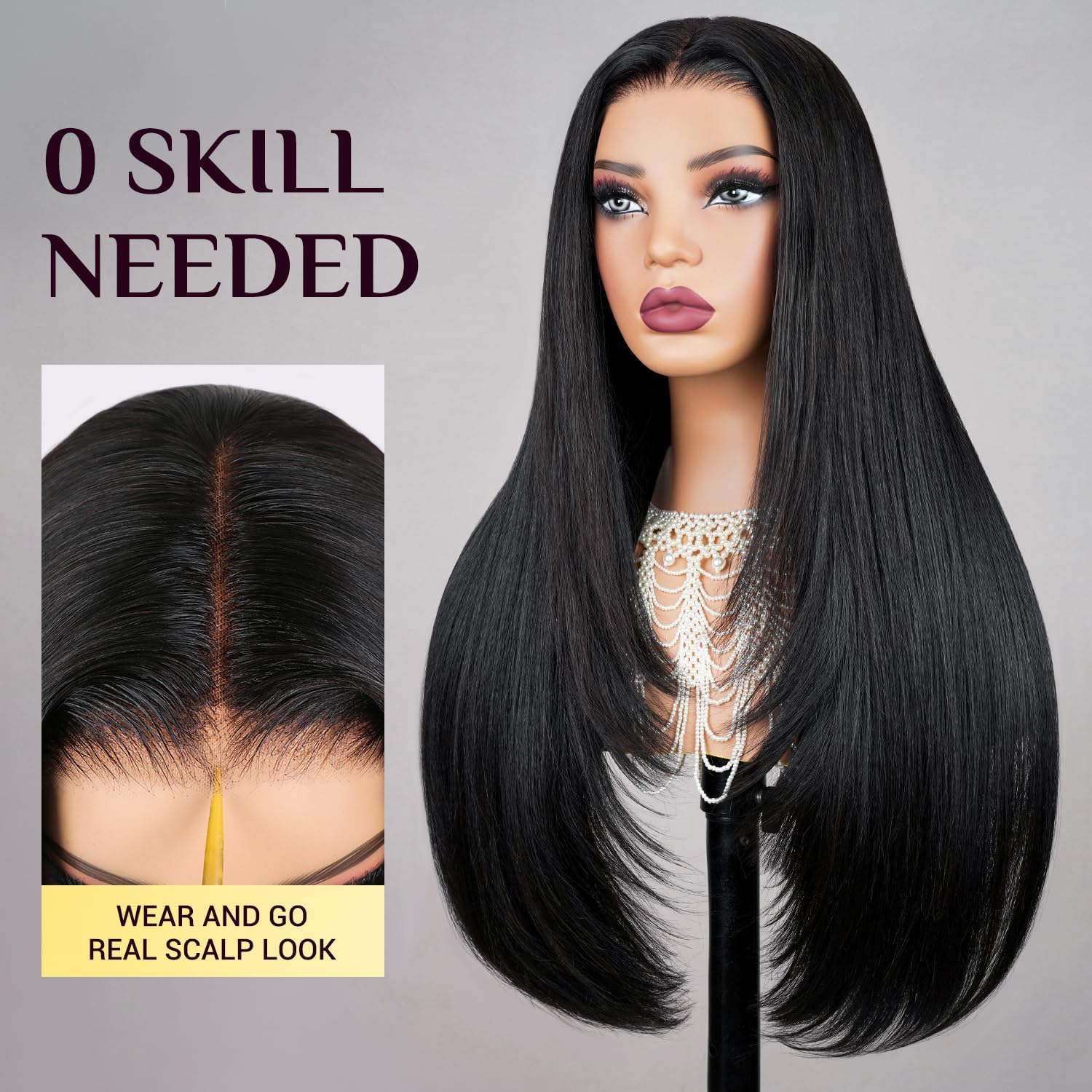 TESLAL Blend Wigs Human Hair Glueless Wear and Go Glueless Wigs Human Hair Pre Plucked Pre Cut Layered Wig Straight 6X6 Synthetic and Human Hair Blend Wig 20Inch Black Color 260% Density - Image 5