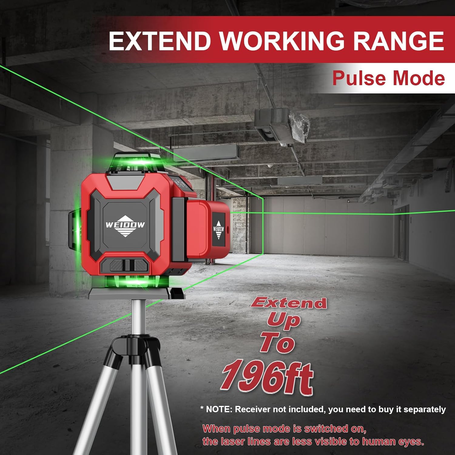 Laser Level 360 Self Leveling with Tripod,WEIDDW 4D Lazer Level,4x360° Cross Line Laser for Construction Project Renovation,Floor Tile, Laser Level Lines Tool - Image 5