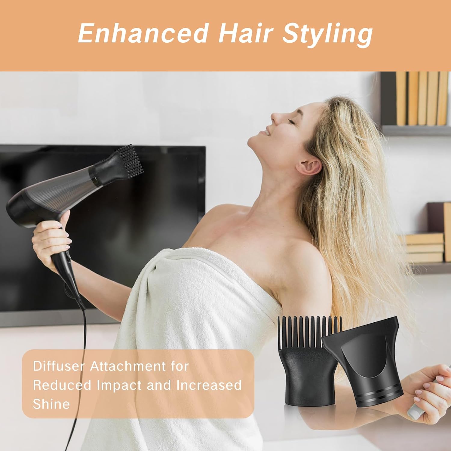 2 Pack Black Plastic Hair Dryer Comb Attachment Set for Home & Salon - Image 4