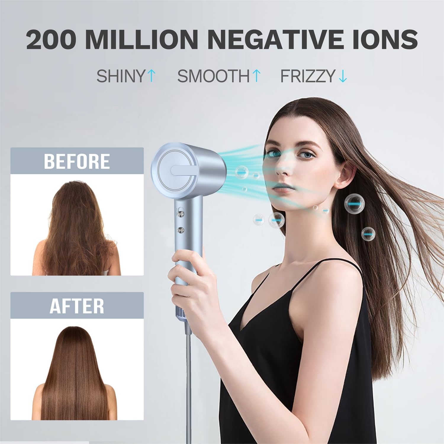 Hair Dryer, High-Speed Blow Dryer with 110,000 RPM Brushless Motor, 200 Million Negative Ionic Hair Dryer, Fast Drying Low Noise Hairdryer with Magnetic Concentrator Nozzle (Silver Blue) - Image 3