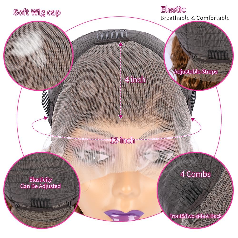 4/27 Deep Wave Lace Front Wigs Human Hair Honey Blonde Highlight Ombre Wigs Human Hair for Women 13x4 HD Transparent Lace Frontal Wigs Pre Plucked with Baby Hair 200 Density 24 Inch