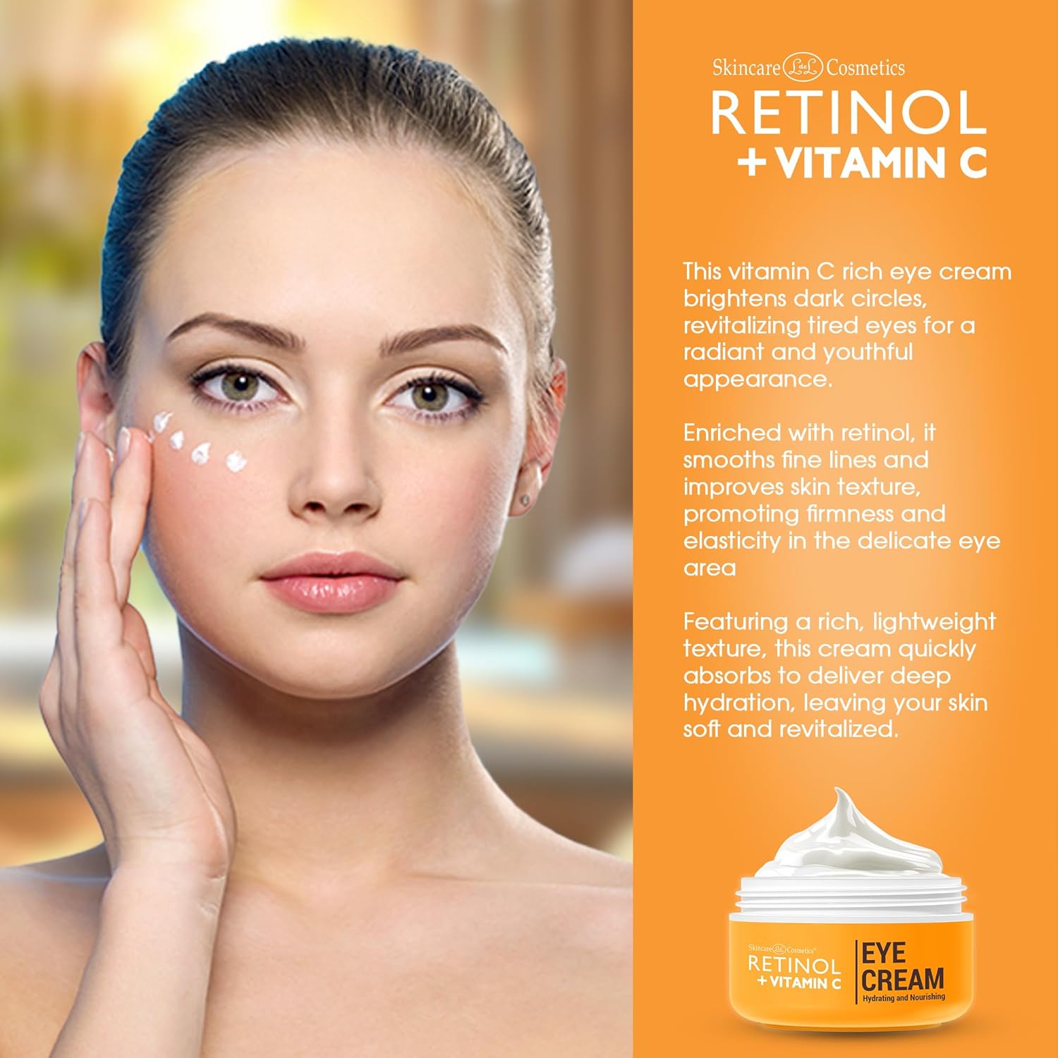 Retinol + Vitamin C Eye Cream - Anti-Aging, Dark Circle & Puffiness Treatment for Smooth, Firm Skin - Hydrating & Nourishing Formula for Sensitive Under-Eye Area - Image 3