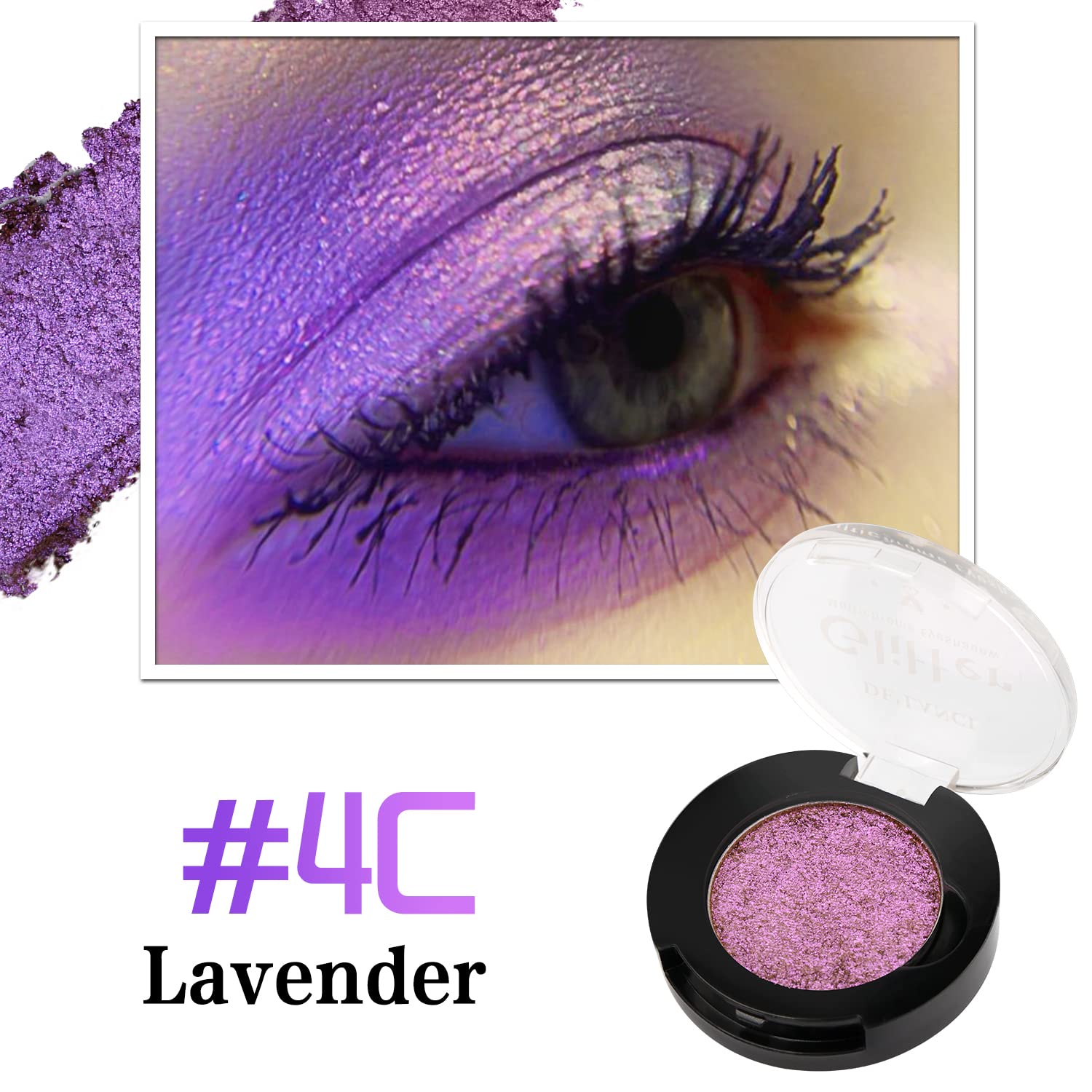 DE'LANCI Purple Eyeshadow Single Palette,Bright Lavender Purple Duochrome Eye Shadow,Highly Pigmented Glitter Violet Metallic Eyeshadow for Women and Girls,Ultra-Blendable,Waterproof Vegan & Talc Free - Image 3