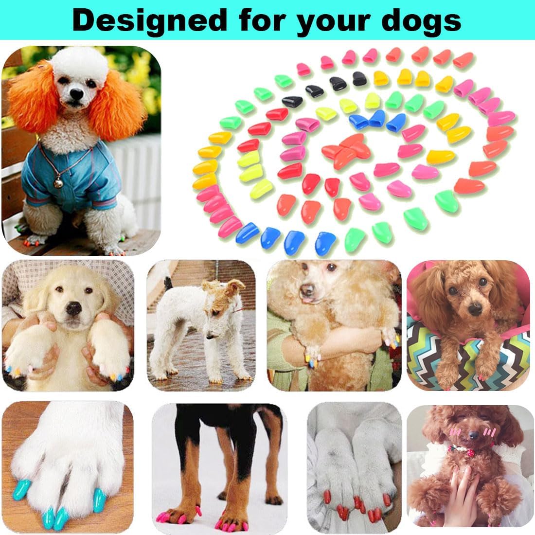 VICTHY Large Size Dog Nail Caps, 120 Pieces, 12 Vibrant Colors with Glue & Applicators - Image 2