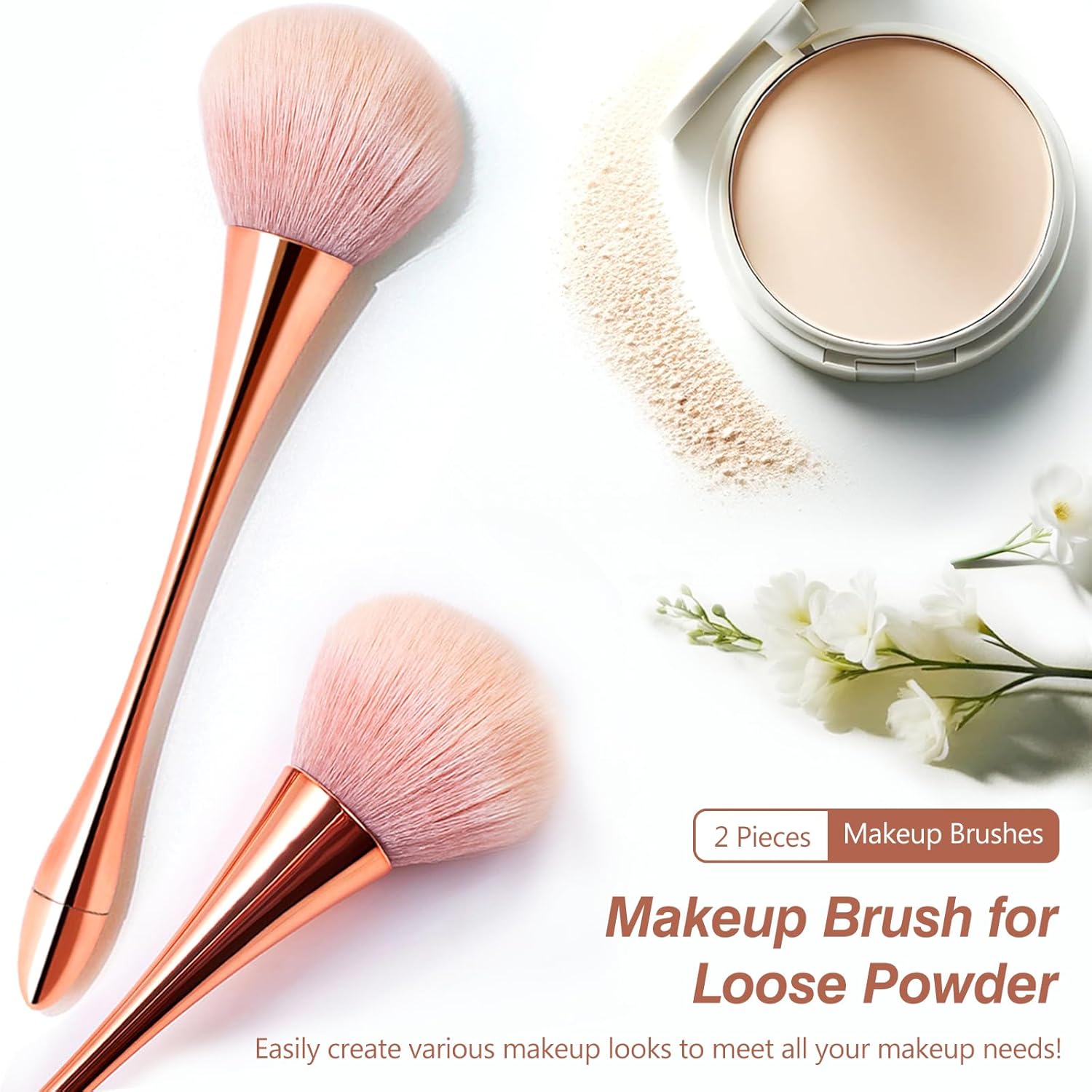 Super Large Mineral Powder Brush Set - Grade Color, 2 Pcs Bronzer Makeup Brush & Soft Fluffy Foundation Brush - Image 2