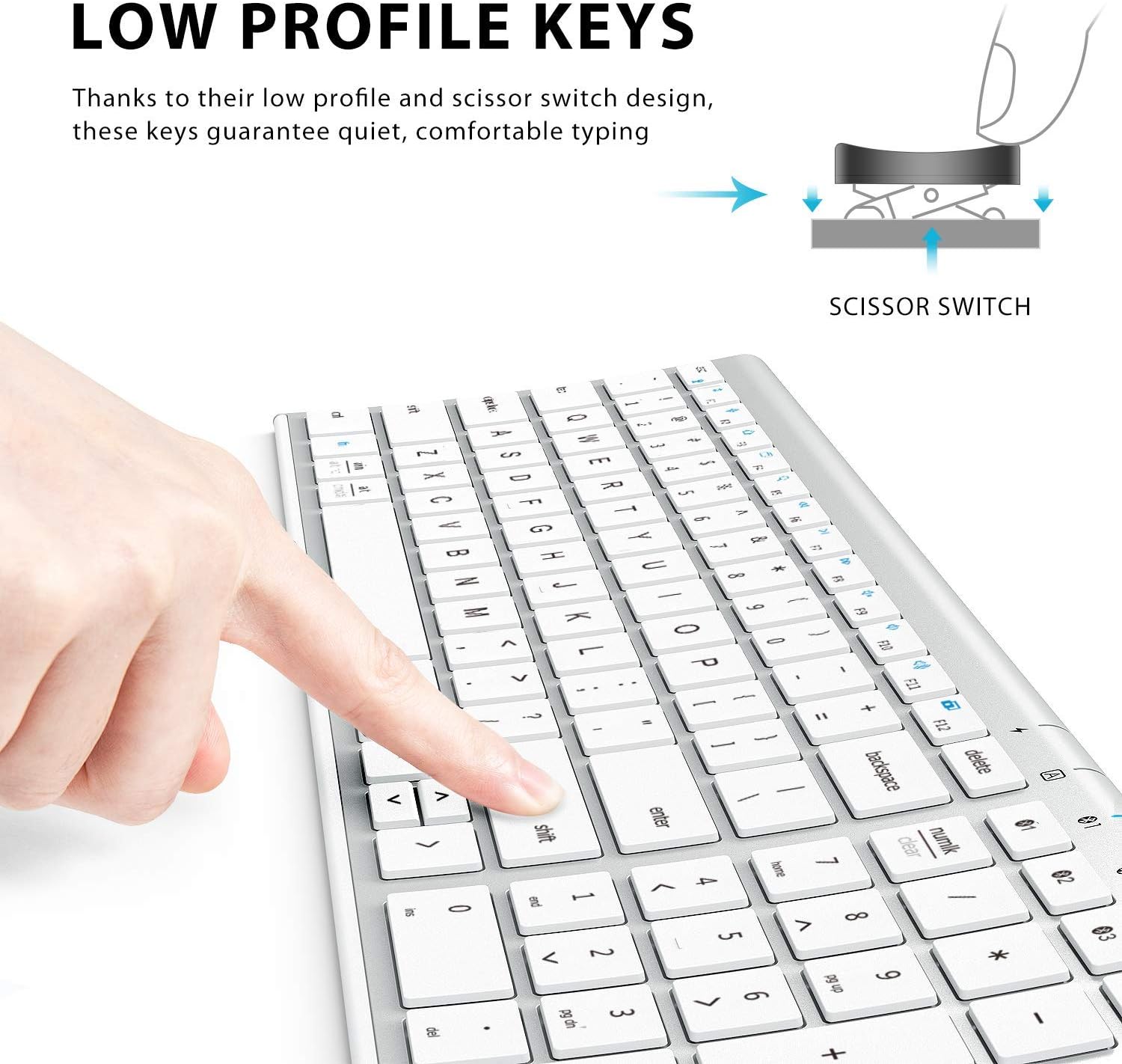 iClever BK10 Bluetooth Keyboard, Wireless Bluetooth Keyboard, Rechargeable Bluetooth 5.1 Multi Device Keyboard with Number Pad Full Size Stable Connection for Mac, Windows, iOS, Android, Laptop - Image 3