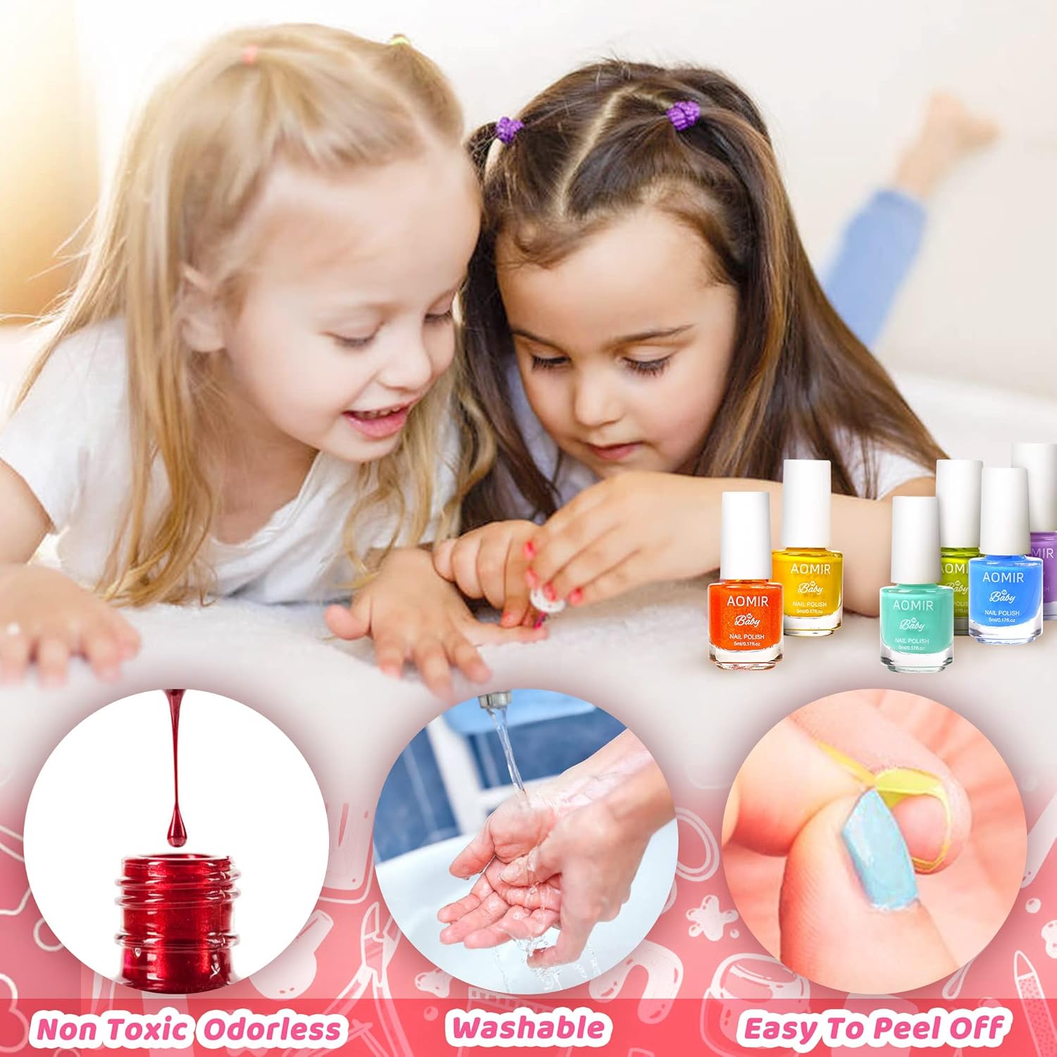 kids nail polish set,Non Toxic Kids Nail Polish Set for Toddler,Water-Based Natural Safe Quick Dry Nail Polish Kit,Birthday Gift Nail Polish Set for Girl (11 Colors + 1 Coat) Kids Ages 3+ - Image 5