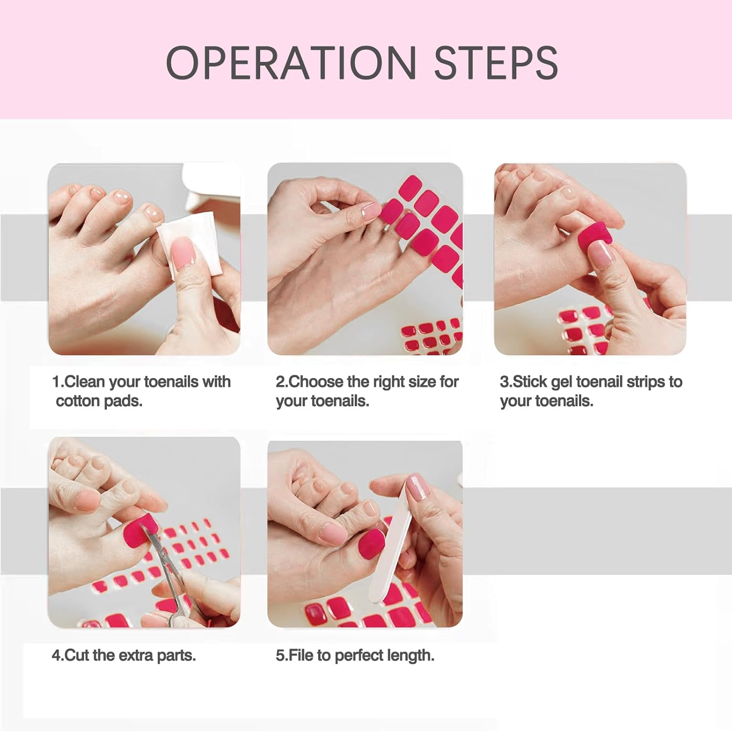 Nail Polish Strips for Toes, No UV Needed, Toe Nail Stickers White French Toenail Gel Nail Strips Pedicure Full Nail Wraps for Women with 1 Wooden Stick, 1 Nail File & 2 Prep Pad - Image 7