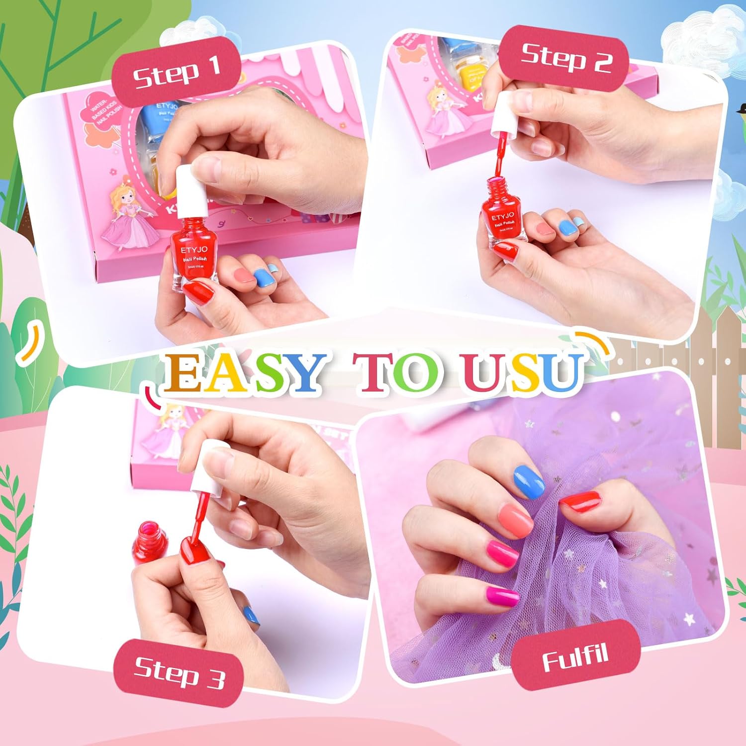 Kids Nail Polish Non-Toxic Nail Polish Set for Girls 10 rainbow Colors Water Based Peel Off Quick Dry Nail Polish Kit for Age 3+ Toddler Teen Birthday Gift - Image 6