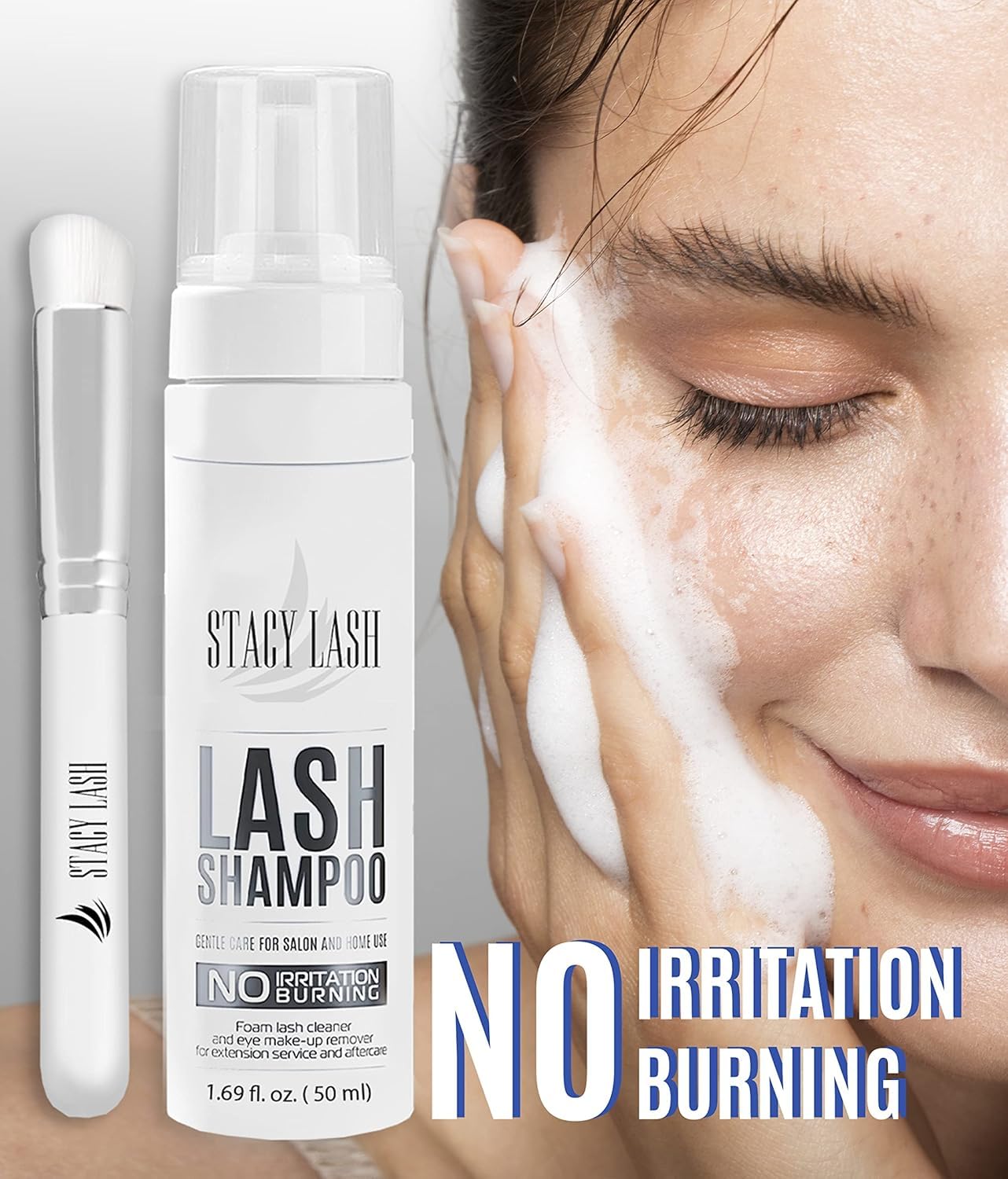 STACY LASH Eyelash Extension Shampoo + Brush / 1.69 fl.oz / 50ml / Eyelid Foaming Cleanser/Wash for Extensions & Natural Lashes/Safe Makeup Remover/Supplies for Professional & Home Use - Image 2