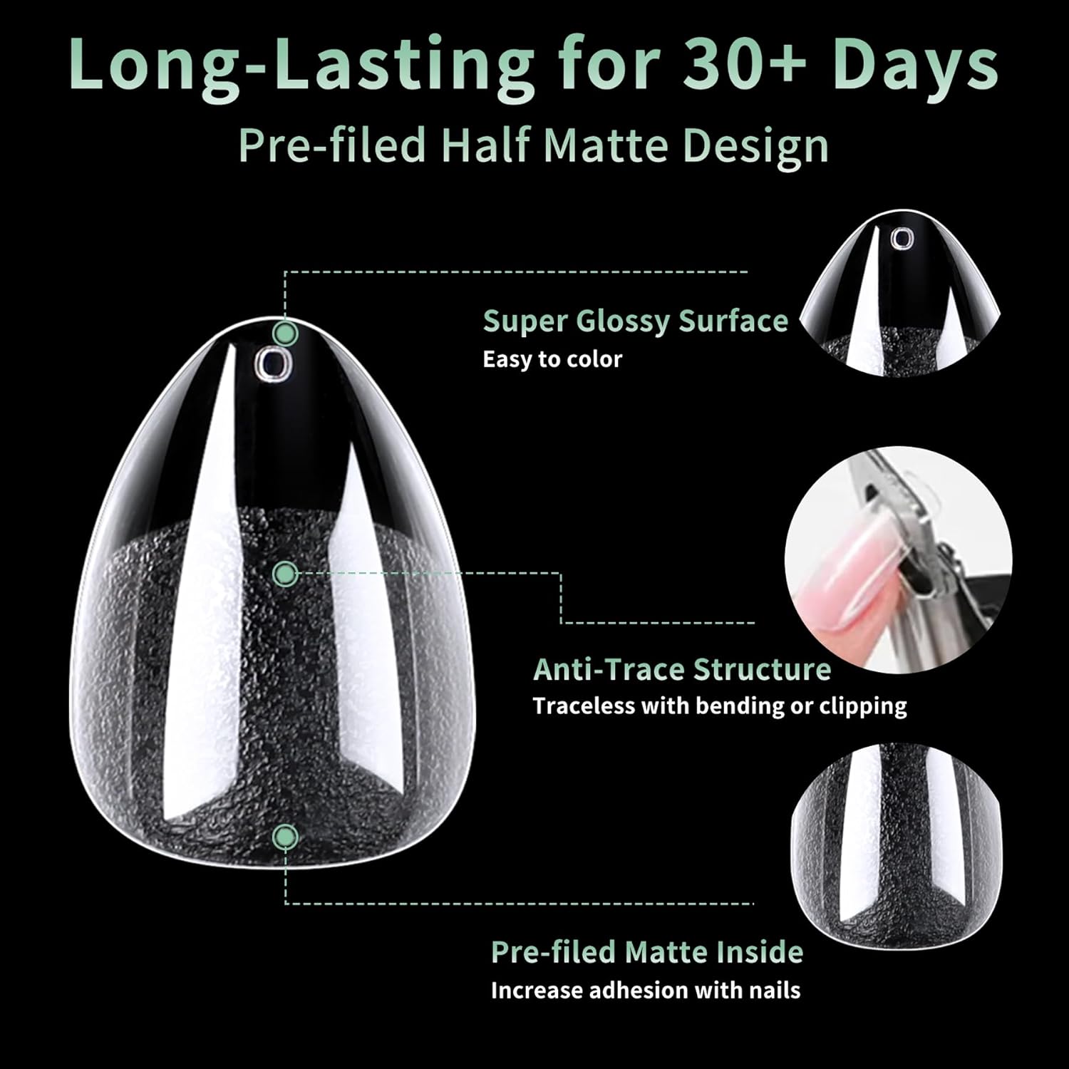 Extra Short Almond Nail Tips, 216pcs Acrylic Fake Nails Soft Gel Nail Tips, Full Cover Pre-Shaped Matte Clear Press on Nails for Extension, Diy at Home Manicure 12 Sizes - Image 5