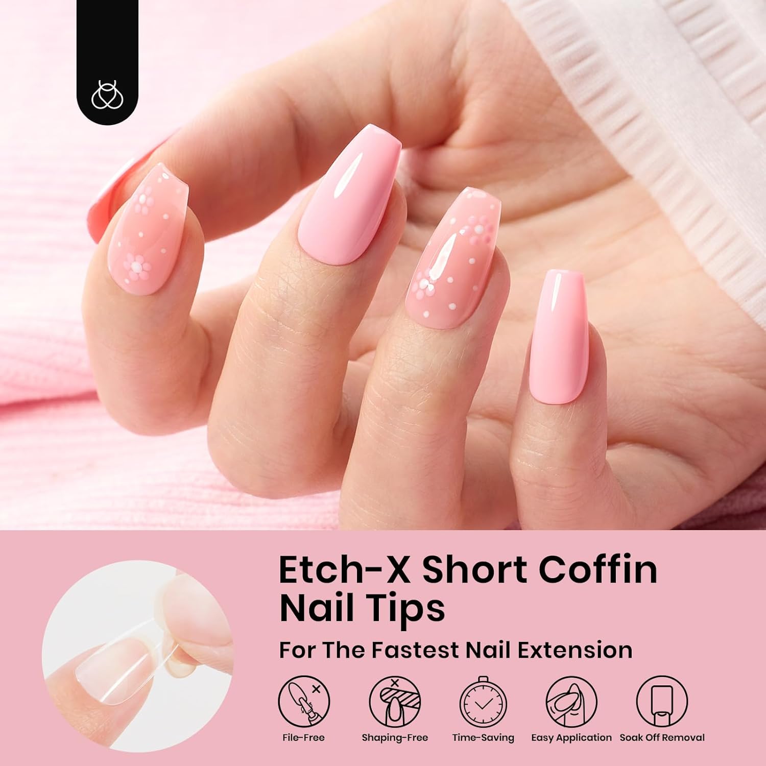 Beetles Gel Nail Tips Short Coffin Pre-Etched Nail Tips, 12 Sizes 288 Pcs Full Cover Soft Tips Half Matte False Nails Clear Acrylic Glue on Nails Extension DIY Manicure Gifts for Women - Image 2