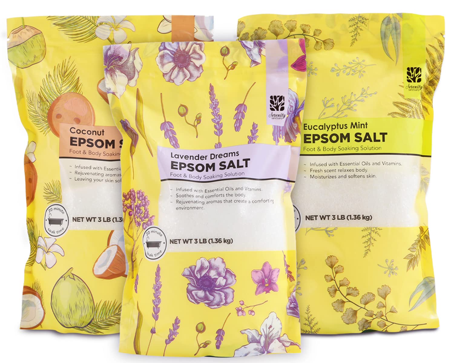 Epsom Salt for Soaking, 9 lb Scented Bath Salts for Women, Lavender & Eucalyptus & Coconut, Epsom Salt Bulk Bath Spa Set Gifts for Women, Mother's Day Gifts, 3lb (Pack of 3)