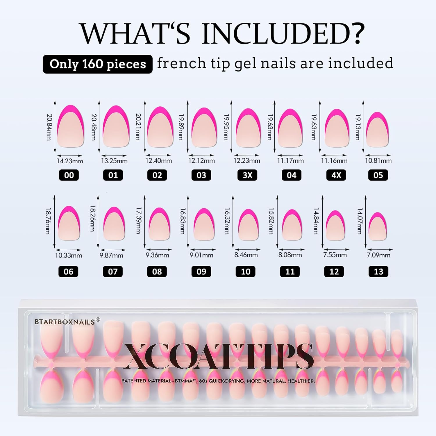 BTArtboxnails XCOATTIPS Press on Nails - French Tip Nails Short Almond, Brighter Pastel Soft Gel Nail Tips False Nail, Soak Off Acrylic Fake Nails Art Home DIY - Image 6