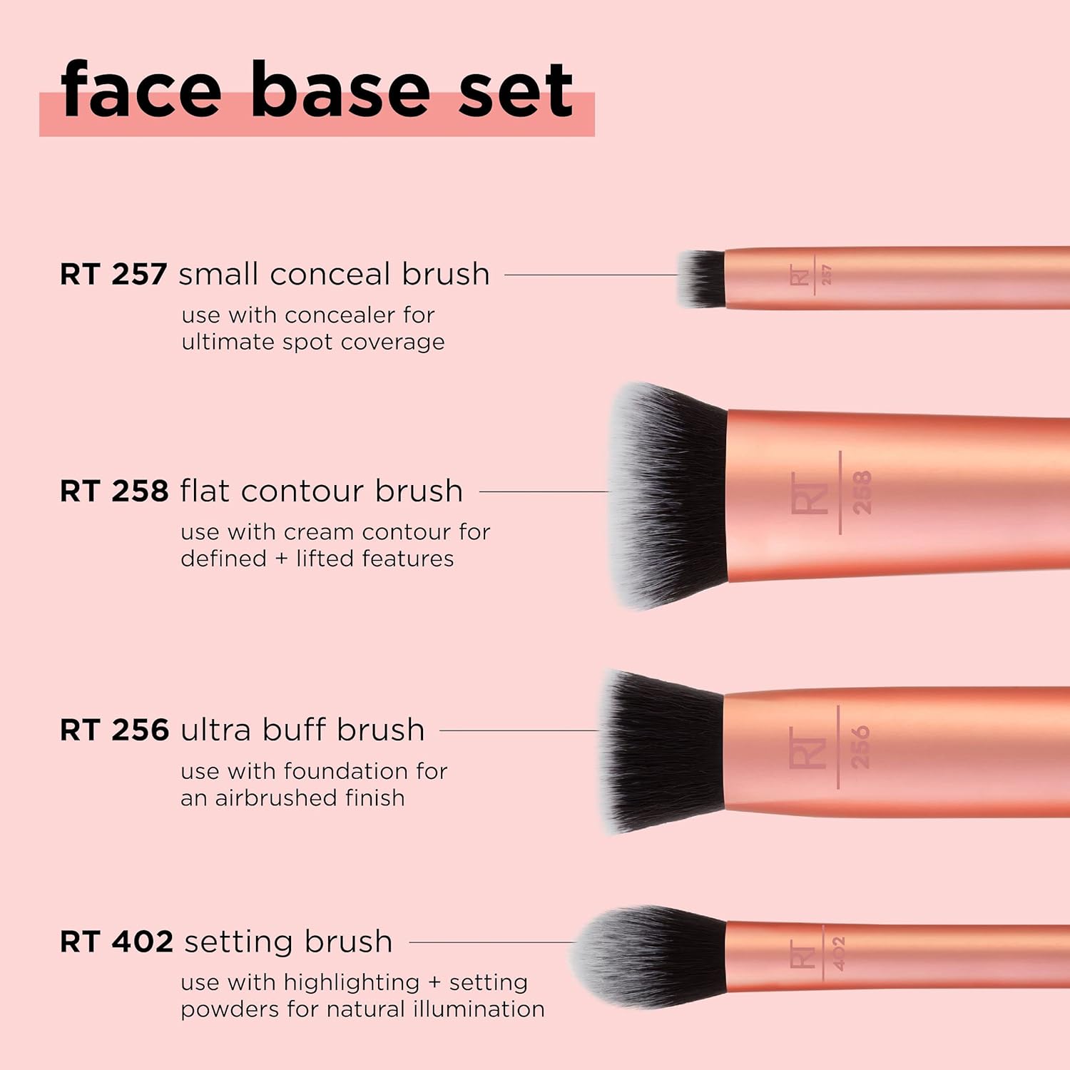 Real Techniques 4 Piece Face Base Makeup Brush Set, For Concealer, Foundation, Contour, & Setting Powder, Makeup Brushes For Blending & Buffing, & Sculpting, Travel Friendly, Gift Set, Cruelty-Free - Image 3