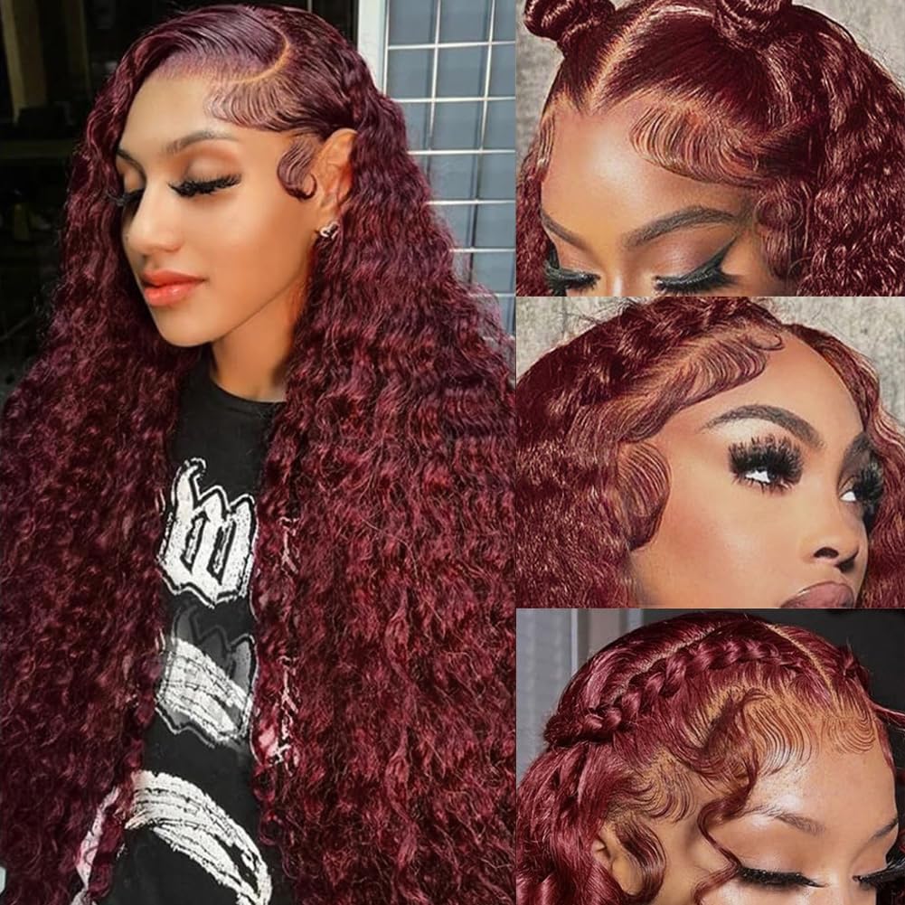 Reddish Brown Lace Front Wigs Human Hair 30 Inch Reddish Brown Curly Lace Front Wig 180 Density 33# Deep Wave 13x6 HD Lace Frontal Wigs Human Hair Pre Plucked for Women Auburn Colored Human Hair wig - Image 8
