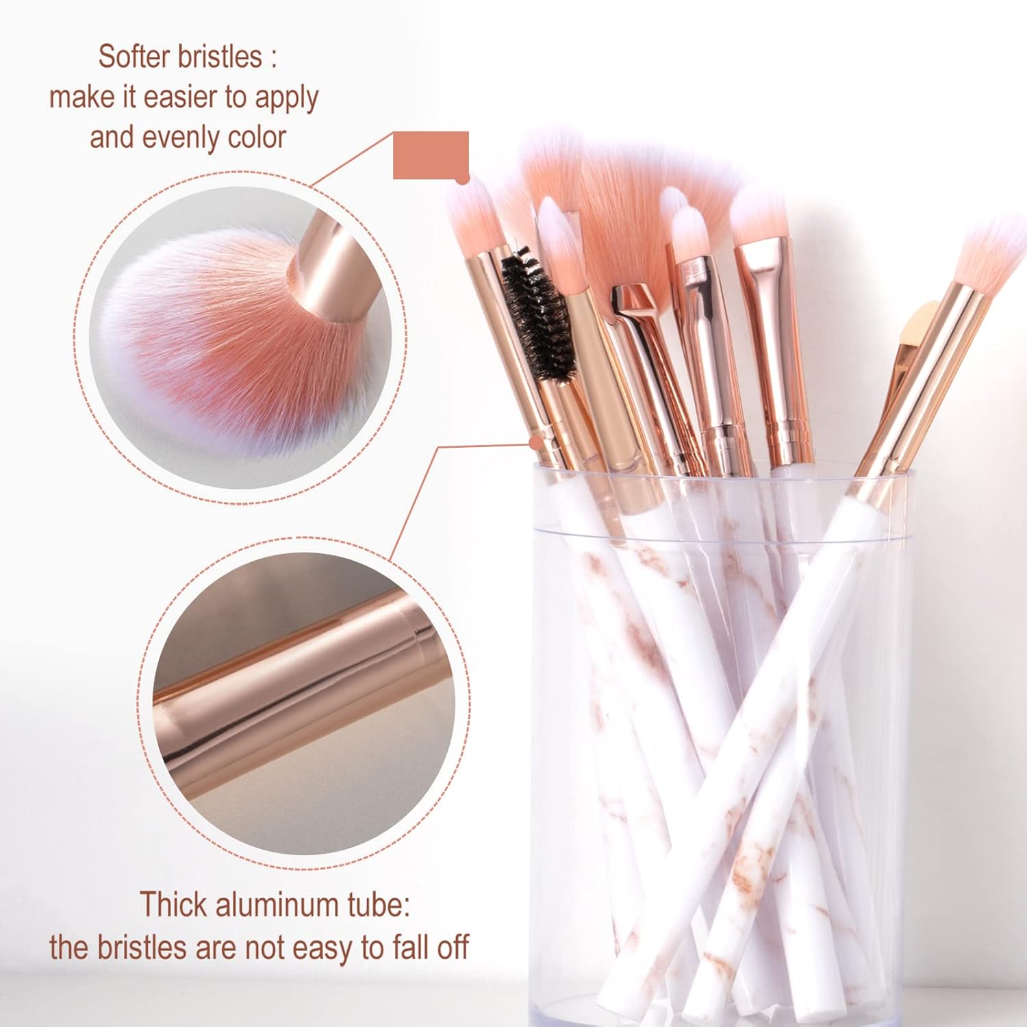 16PCs Marble Makeup Brushes Set Premium Synthetic Face Eye Lip Make Up Brush Kits for Foundation, Powder,Eyeshadow,Eyebrow,Eyelash,Eyeliner,Blending,Concealer,Contour,Highlight - Image 5