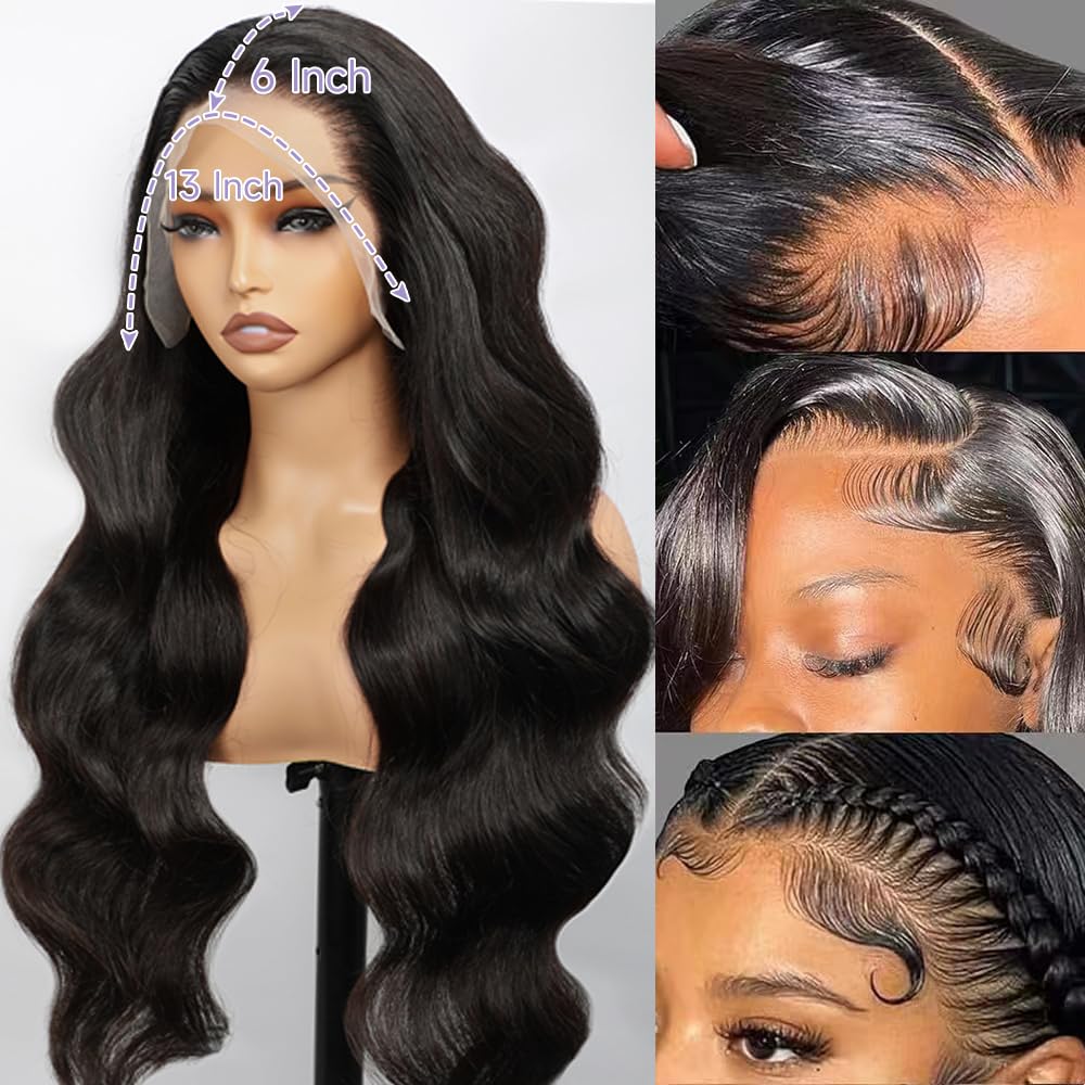 32 Inch Body Wave Lace Front Wigs Human Hair Pre Plucked With Bleached Knots 13x6 HD Lace Frontal Human Hair Wigs 200 Density Natural Color Human Hair Wig - Image 2