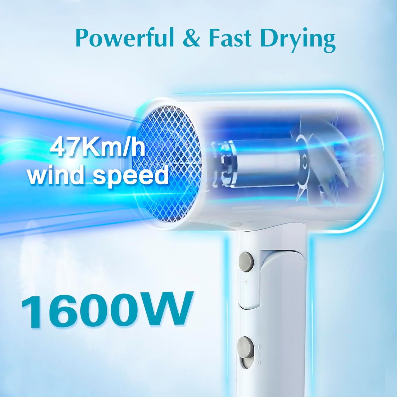 Compact 1600W White Foldable Travel Hair Dryer for Fast Drying - Image 3