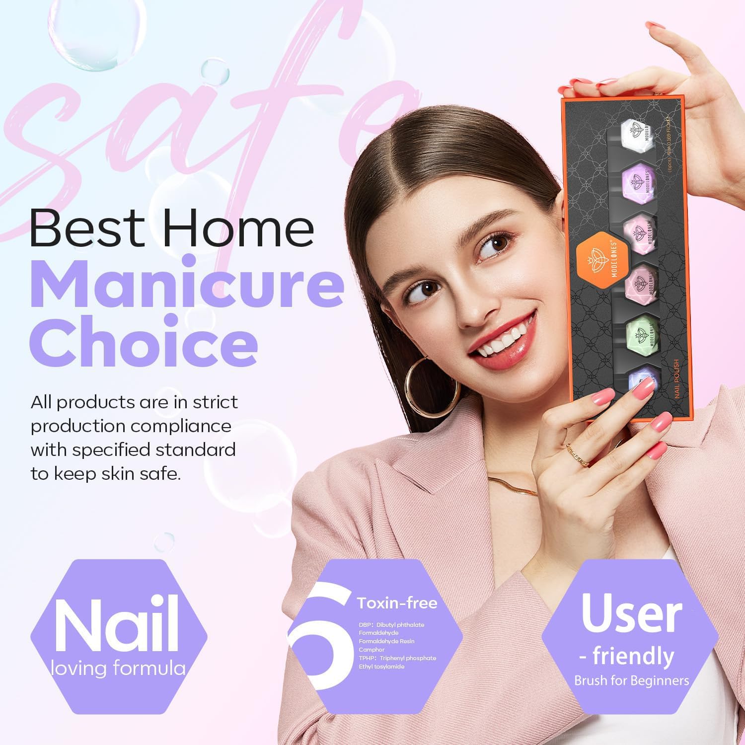 modelones Nail Polish Set, 6 Colors Summer Chrome Shimmer Pearl White Pink Mermaid Purple Quick Dry Nail Polish Kit Fingernail Polish 2025 Manicure DIY Salon Home Gifts for Women Girl - Image 7