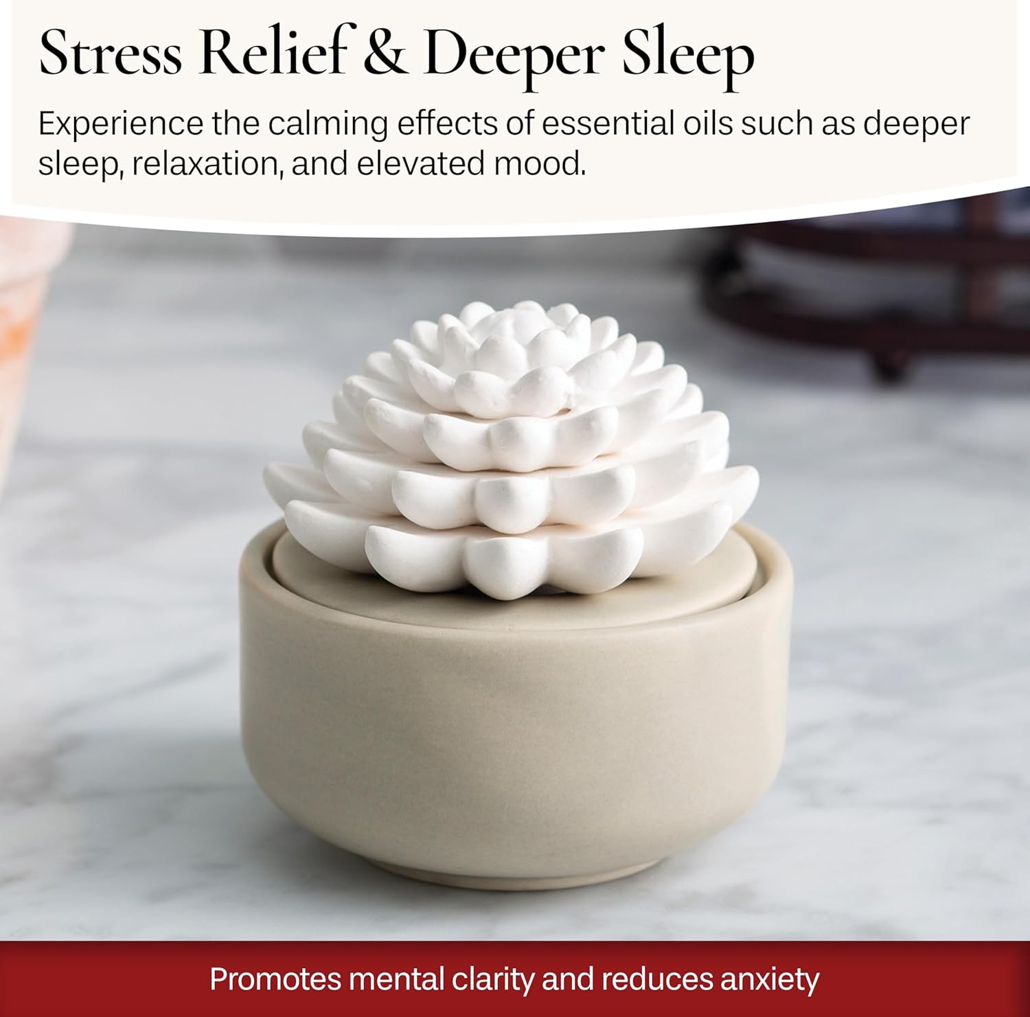 Airomé White Succulent, Porcelain Passive Essential Oil Diffuser (with 15ml Peppermint Essential Oil) – Non-Electric, Battery-Free, Improves Sleep, and Relieves Stress - Image 4