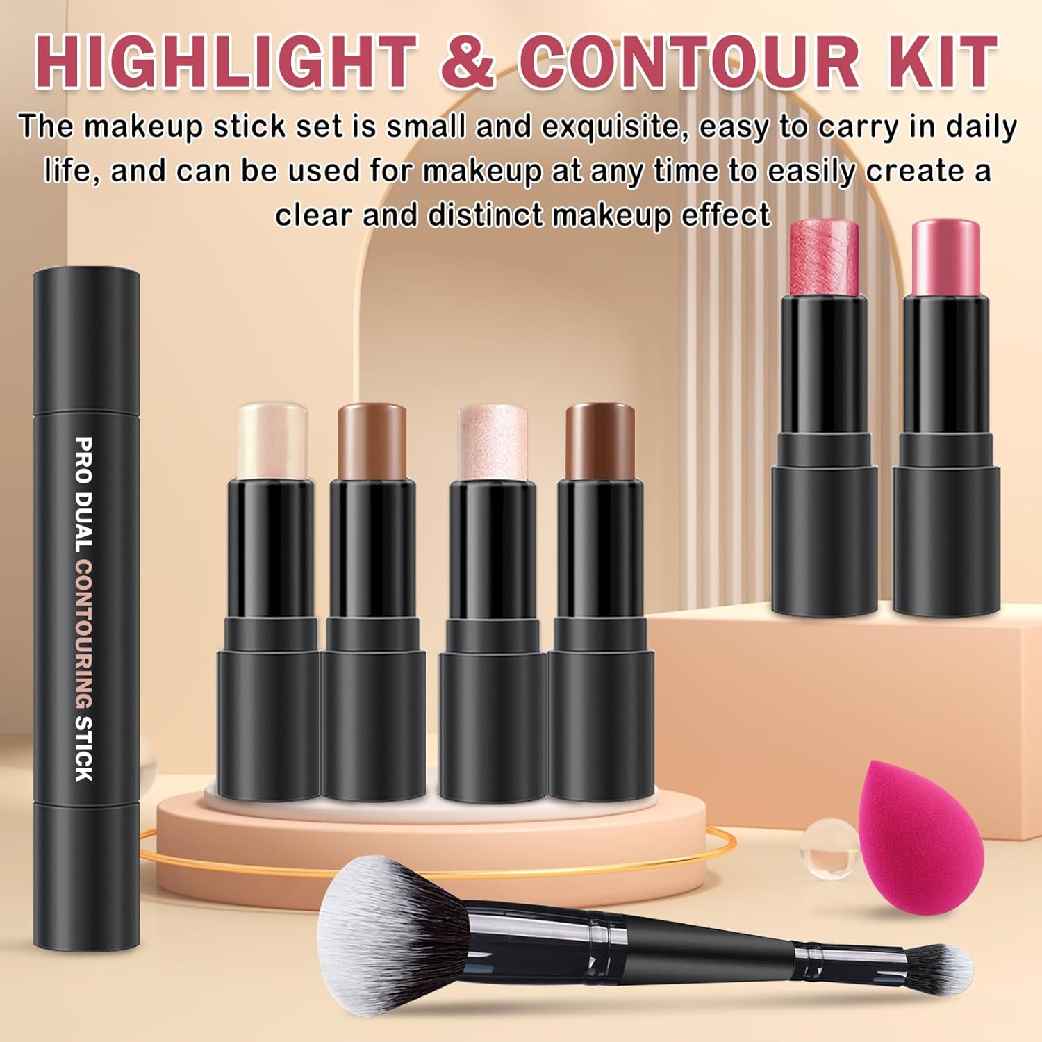 6 Colors Cream Contour Stick Makeup Contour Kit,Double-ended Cream Bronzer Stick,Highlighter Stick,Cream Blush Stick,Lightweight Contour Makeup Kit for Beginners - Set A - Image 7