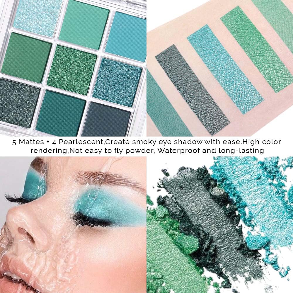 9Colors Green Avocado Color Colorful Bright Eyeshadow Palette Makeup,Highly Pigmented Matte Sparkle Eye Shadow Palette Long Lasting Waterproof Blendable,Emerald Bright Eyeshadow Palette - Image 3